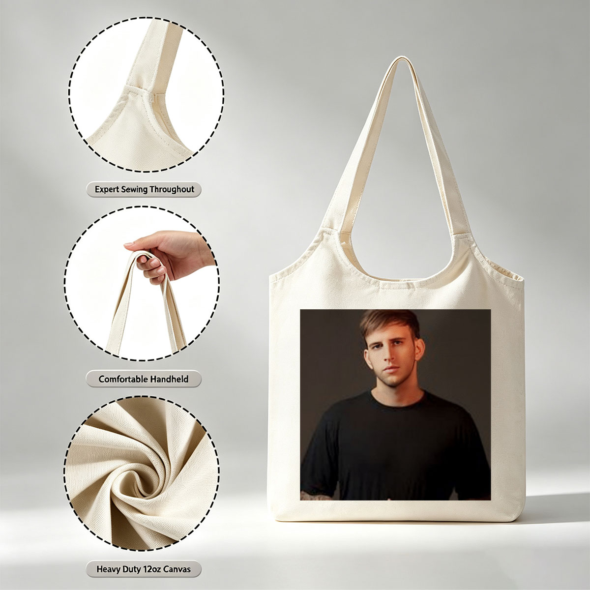 Logan Paul in a Studio Portrait Wearing a Black T-Shirt - Canvas shoulder bags/