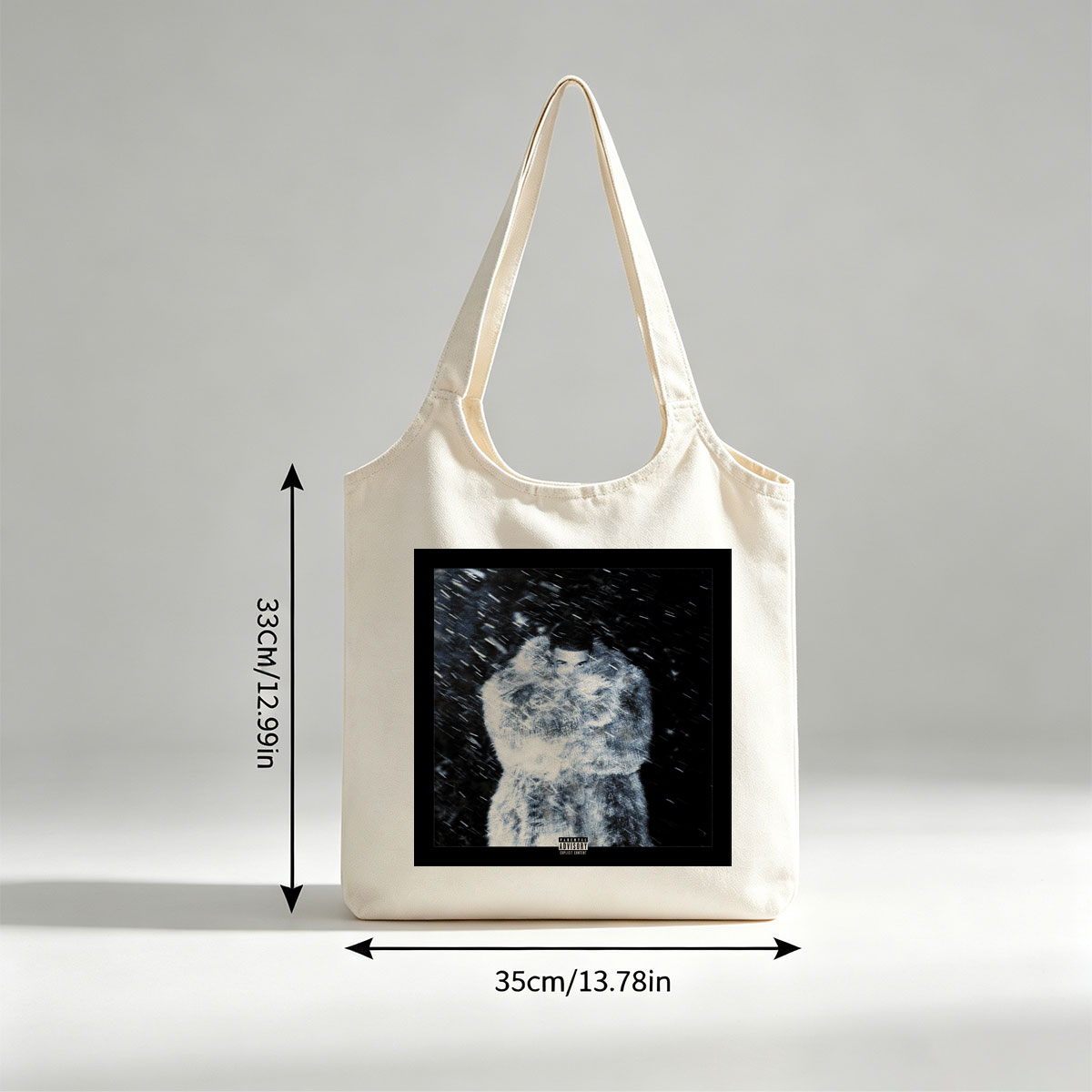 The Weeknd in Snowstorm - Artist Wrapped in Fur Coat Amid Heavy Snowfall - Canvas shoulder bags/