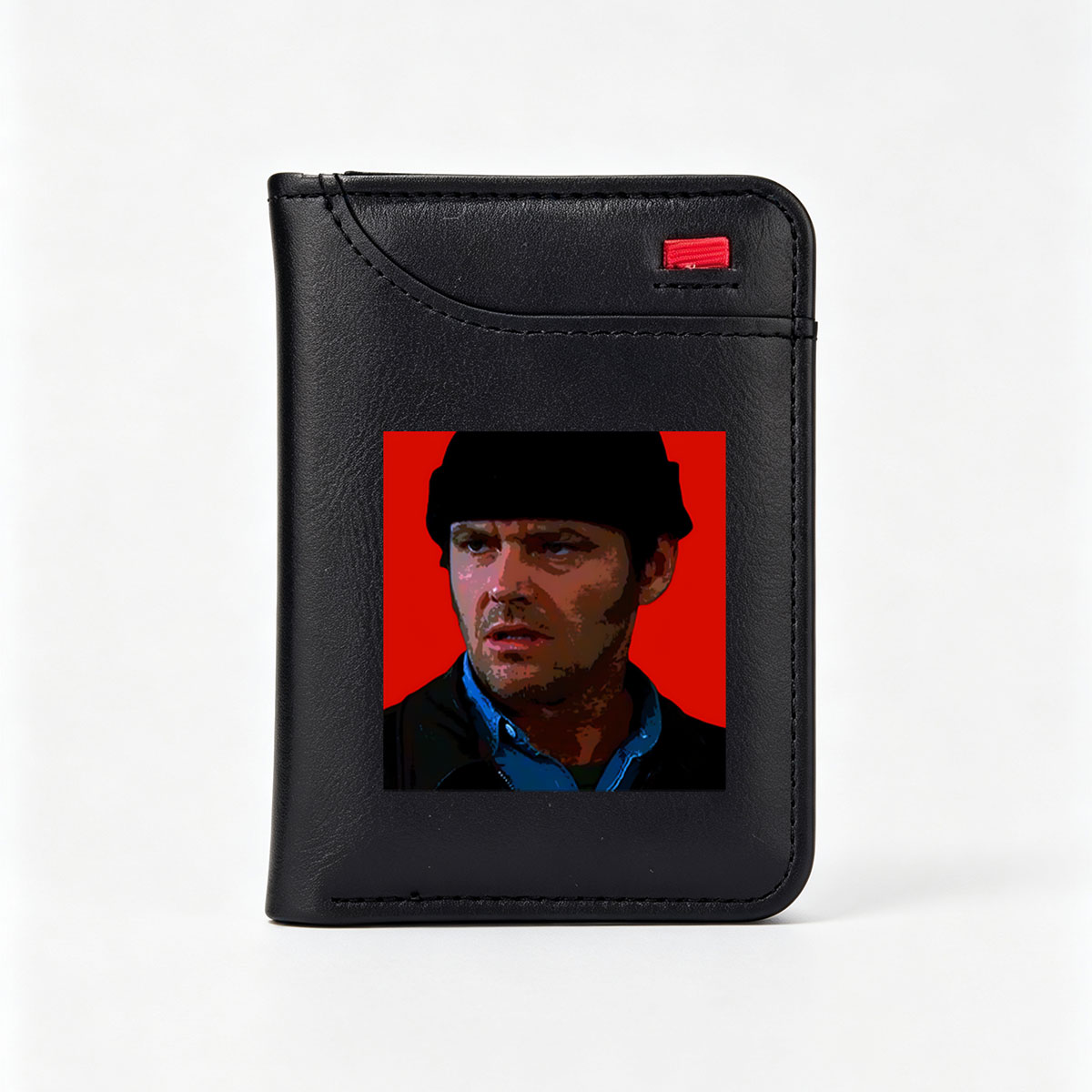 Man in Beanie and Leather Jacket Against Red Background - Vertical Style Wallet