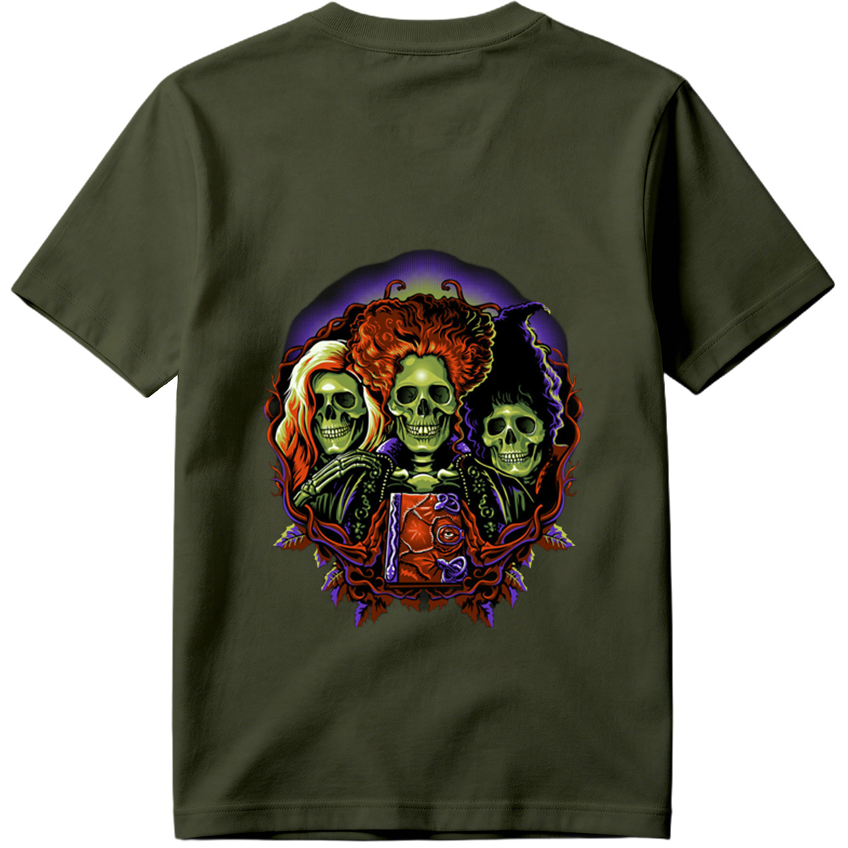 Three Skulls with Vibrant Hair and Ornate Design - Tee