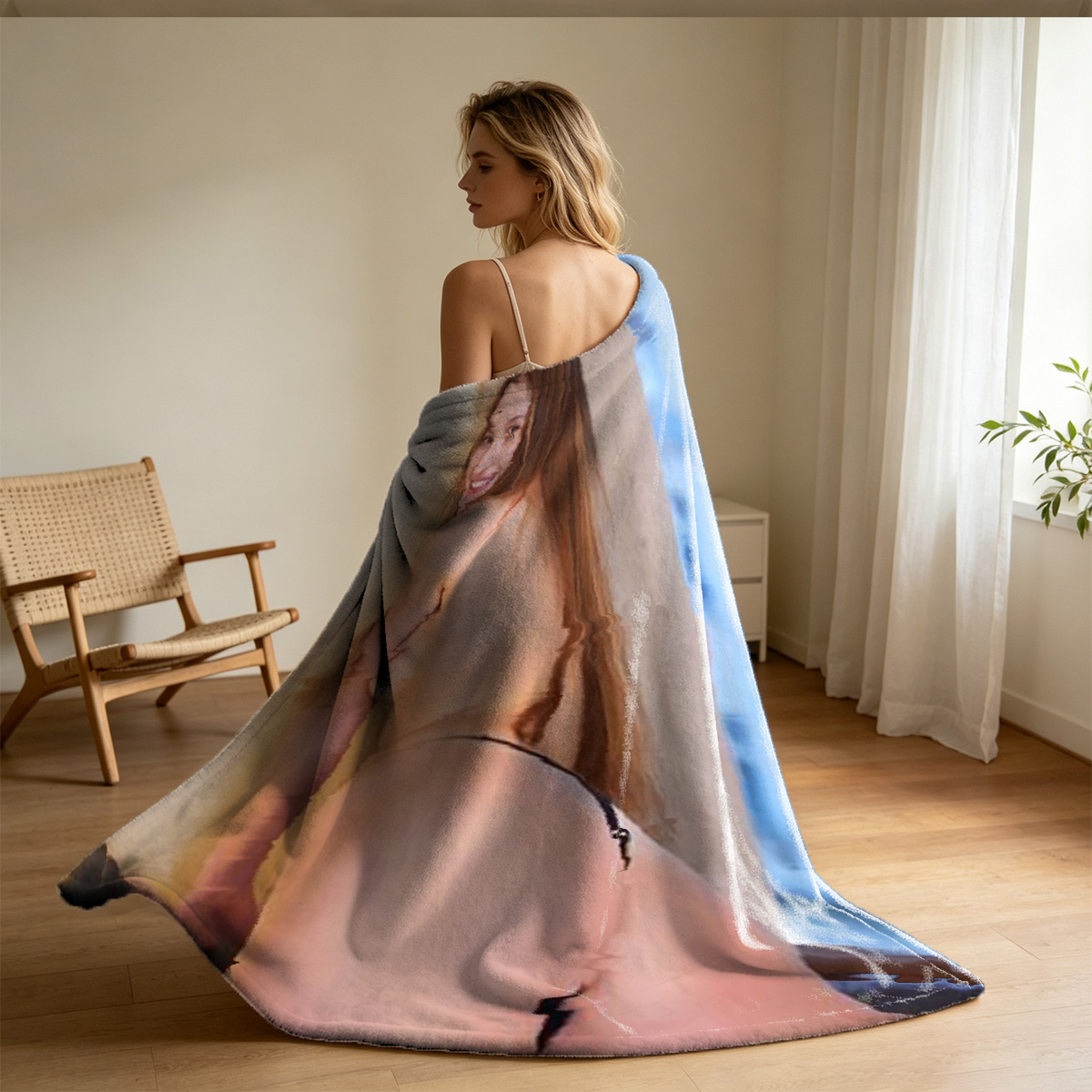 soles of a woman's bare feet crossed and relaxed on a wooden floor - Blanket