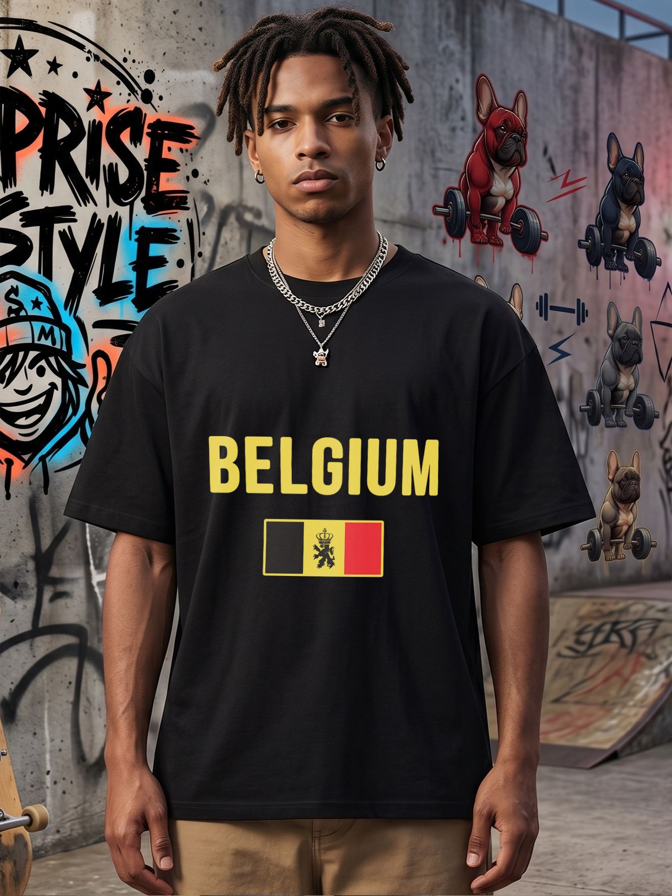 Men's Belgium Flag Print T-Shirt with Bold Yellow Text and National Emblem Design, Casual Round Neck Lightweight Breathable Summer Short Sleeve Tee for Travel, Sports, Daily Wear, Fans and Adults