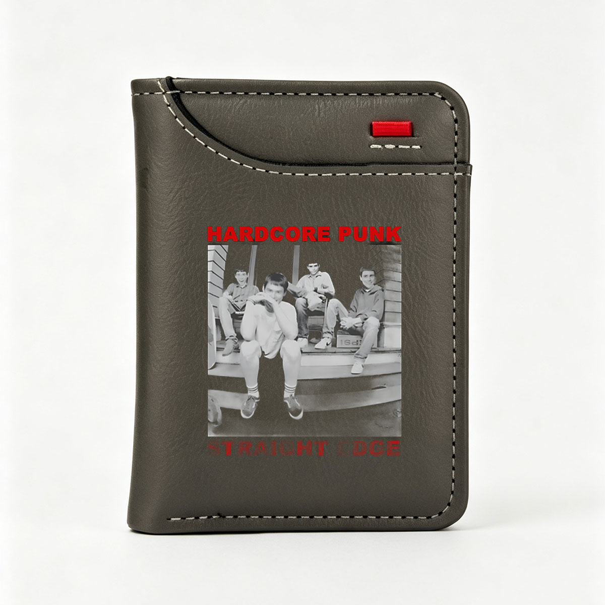 Hardcore Punk Band Members on Porch Steps, Straight Edge Lifestyle, 1980s Subculture, Youth Rebellion, DIY Ethos - Vertical Style Wallet