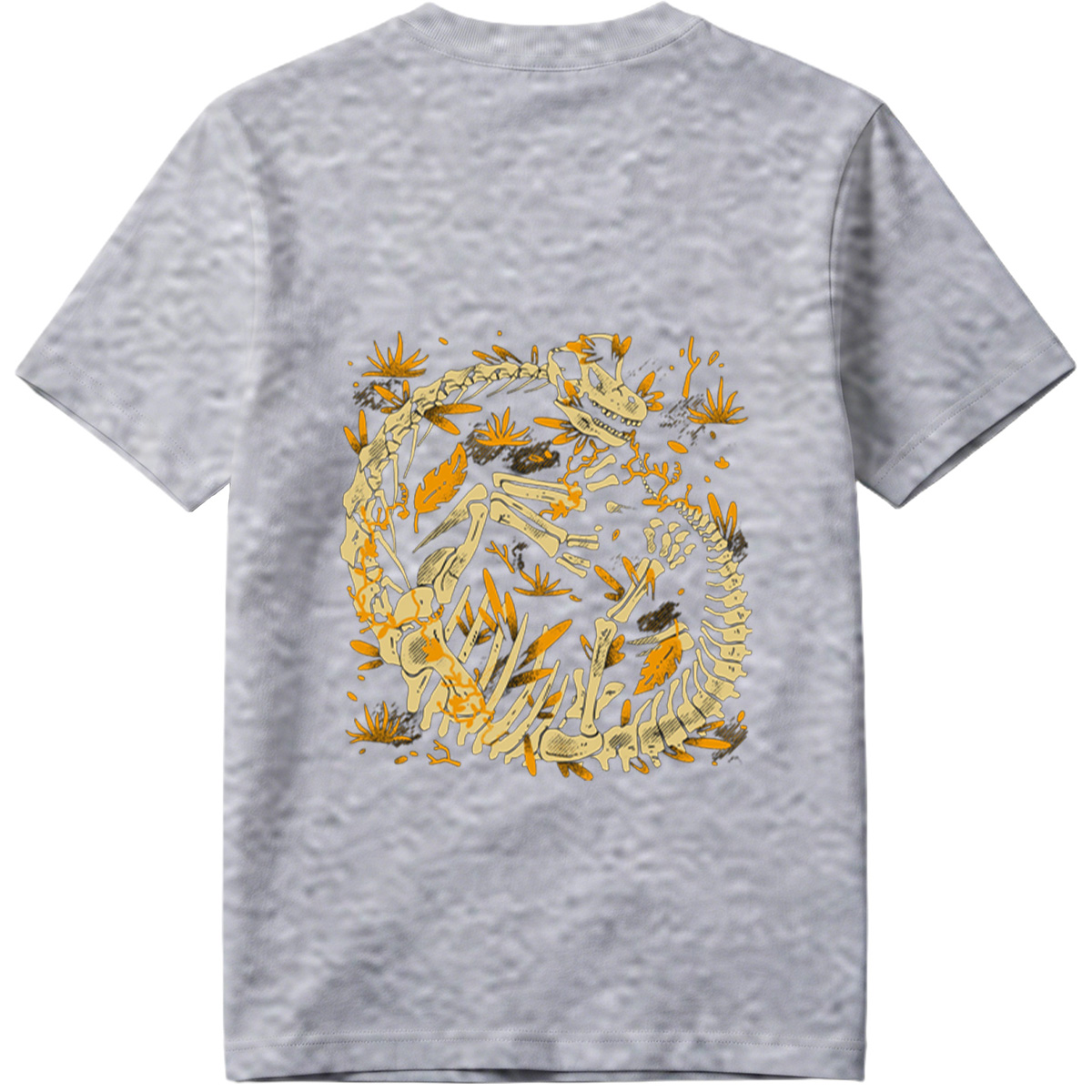 Dinosaur Skeleton in Circular Pose with Foliage - Tee