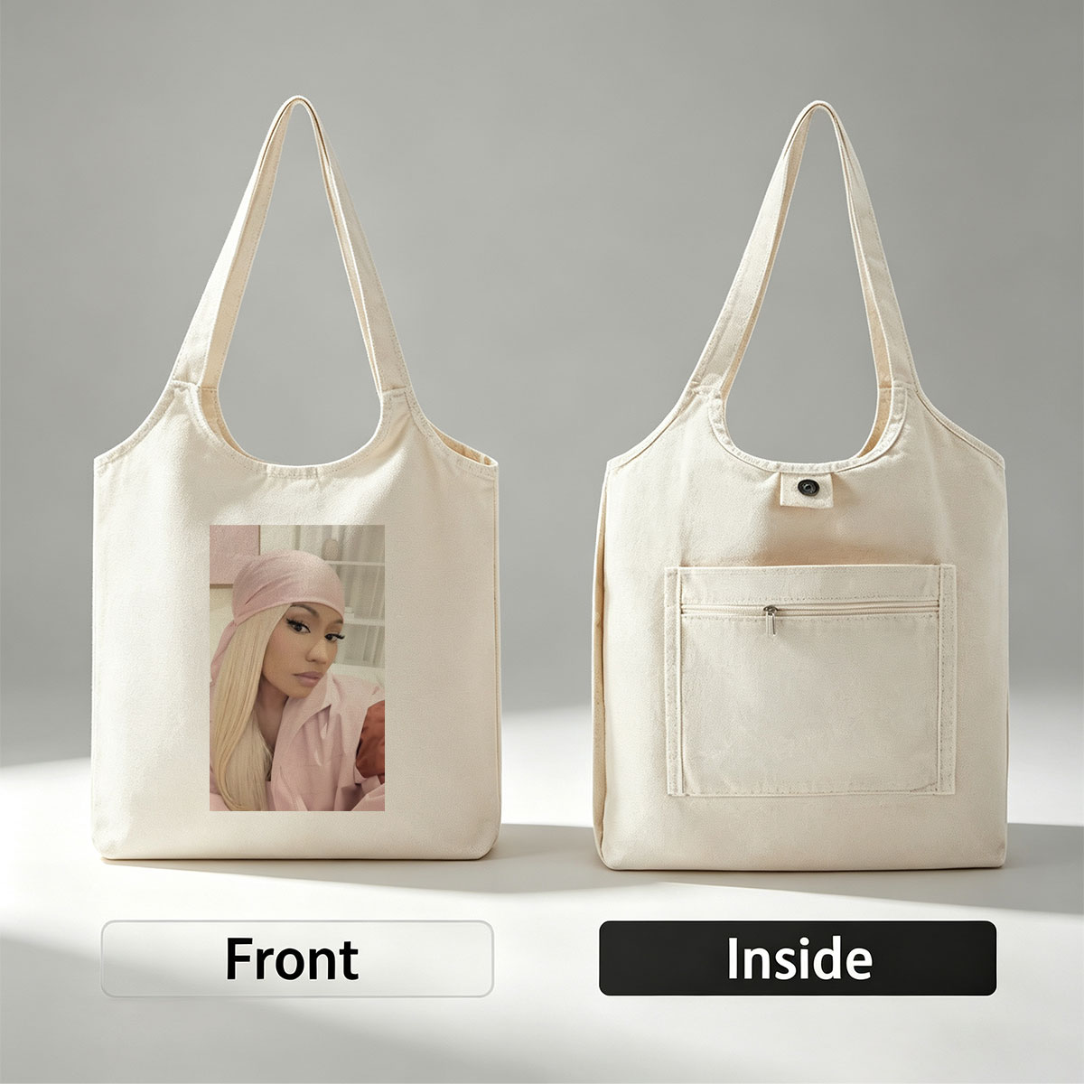 Cardi B in Pink Headwrap and Matching Outfit, Stylish and Elegant Portrait - Canvas shoulder bags/