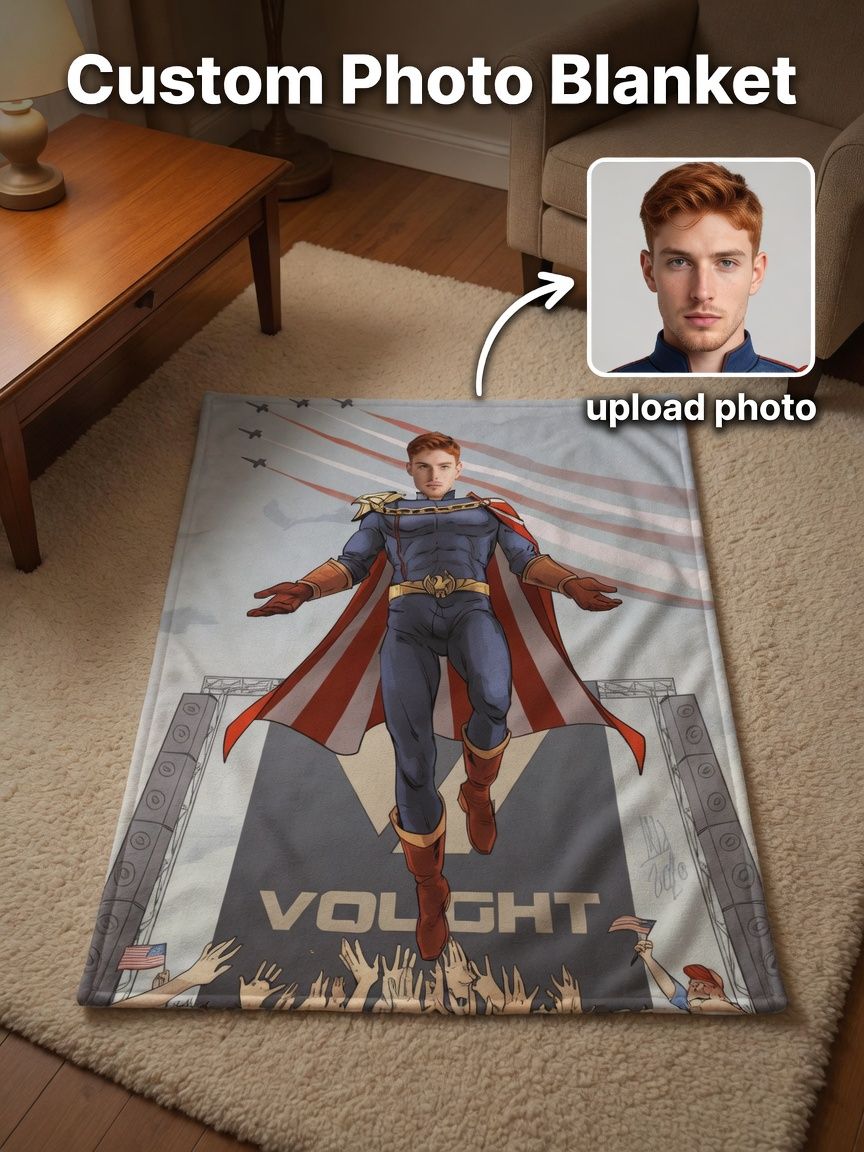 Custom Photo Face Superhero Flannel Blanket Ultra Soft Cozy Throw Blanket Personalized Gift for Family and Friends