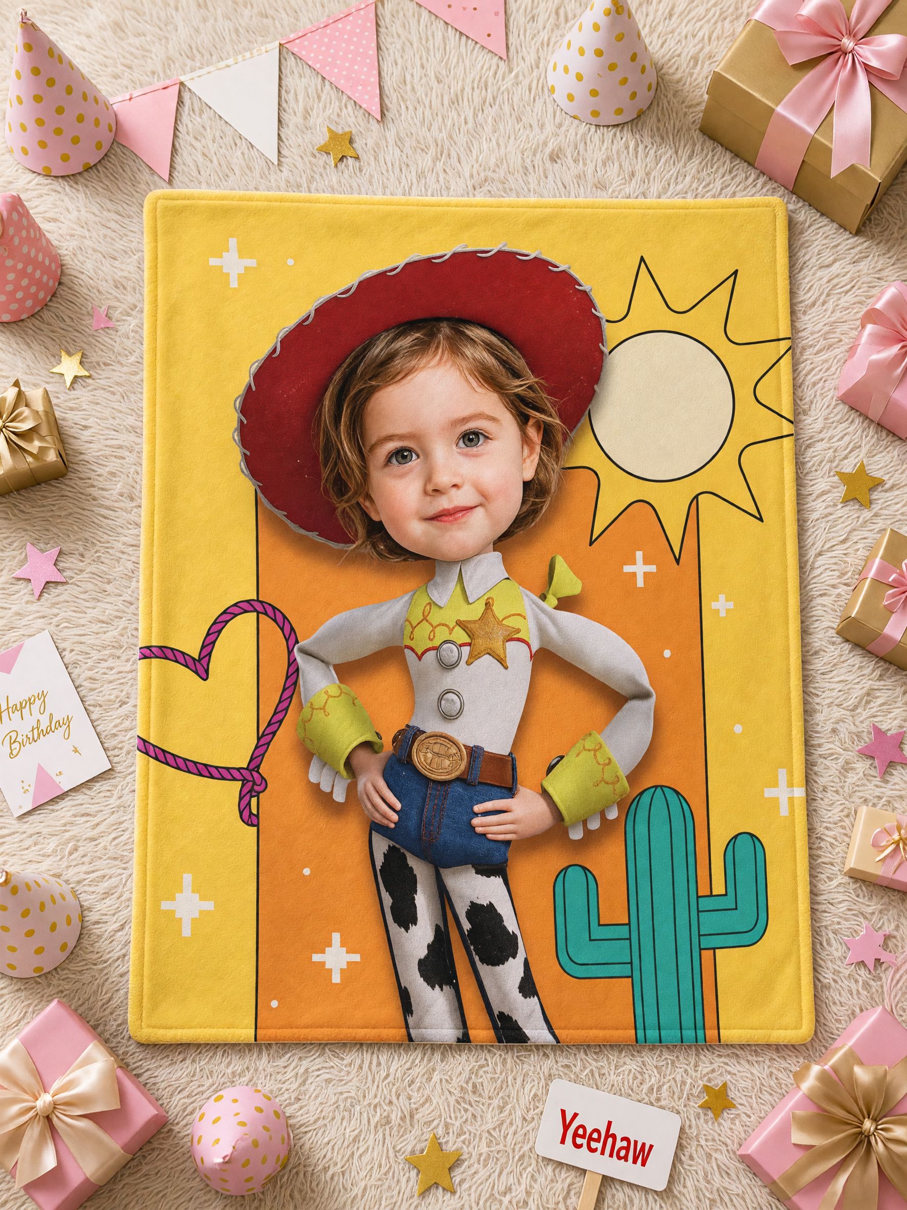 Custom Face Blanket Personalized Western Cowgirl Flannel Throw Ultra Soft Fleece Wrap Ideal Cozy Gift for Kids