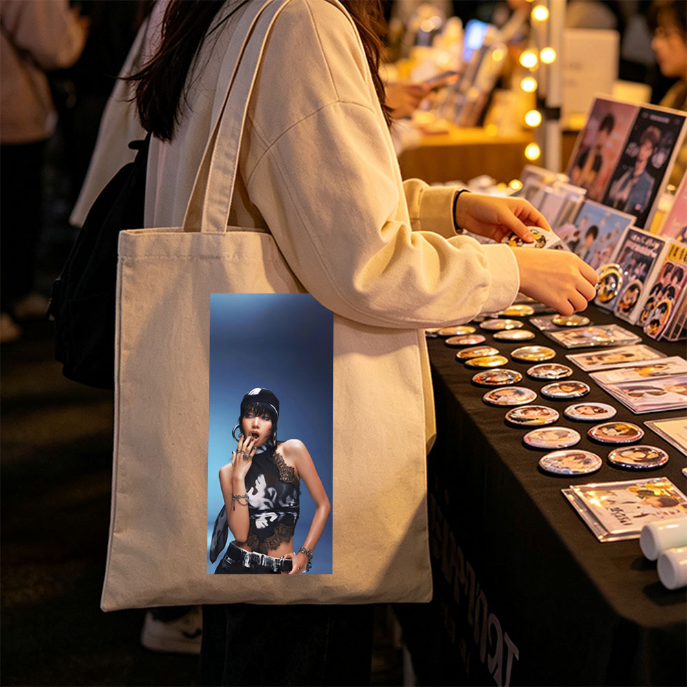 Lisa Blackpink Fashion Editorial Pose in Edgy Outfit with Bold Accessories and Dramatic Makeup - Canvas tote bags
