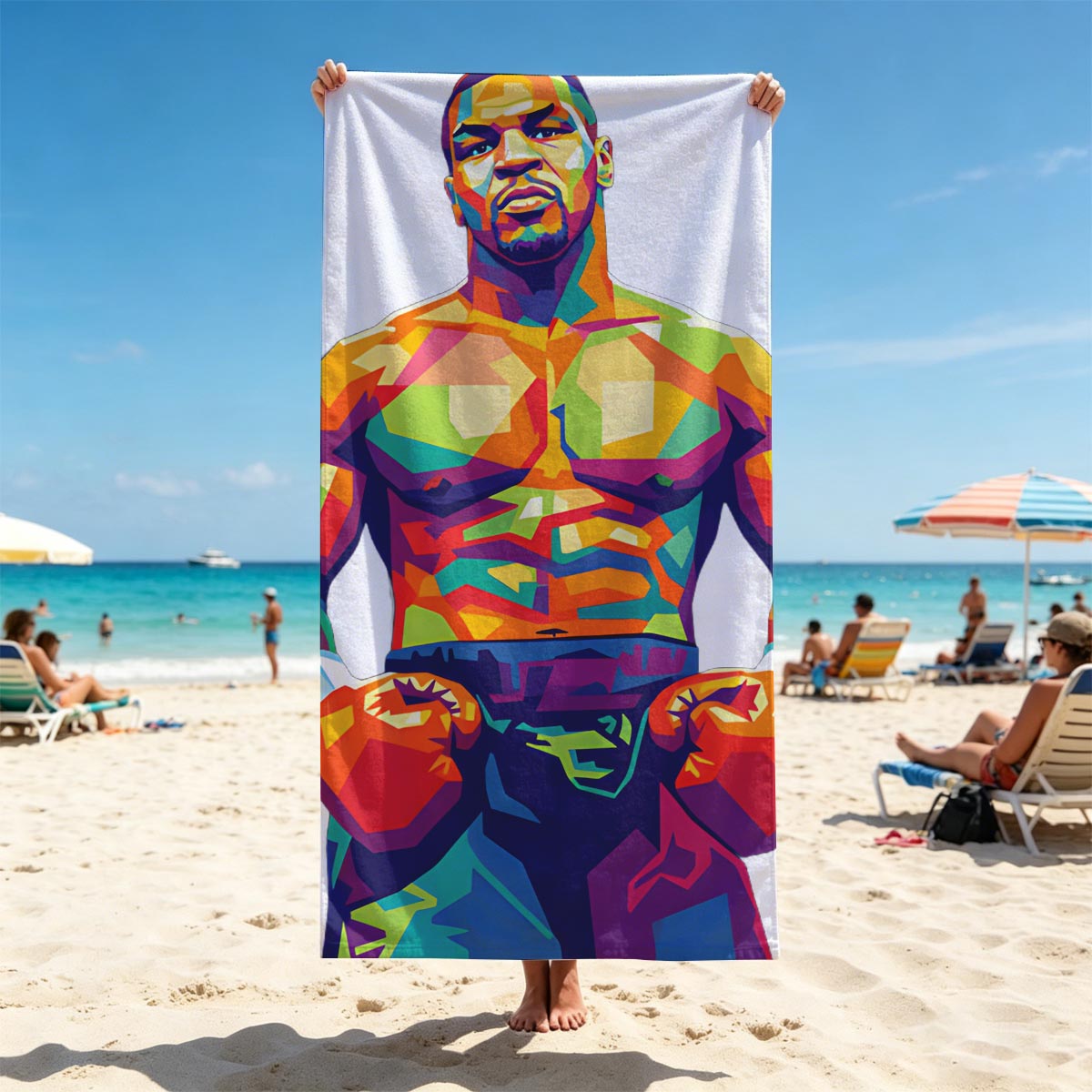 Boxing Legend in Vibrant Colors - Beach towels