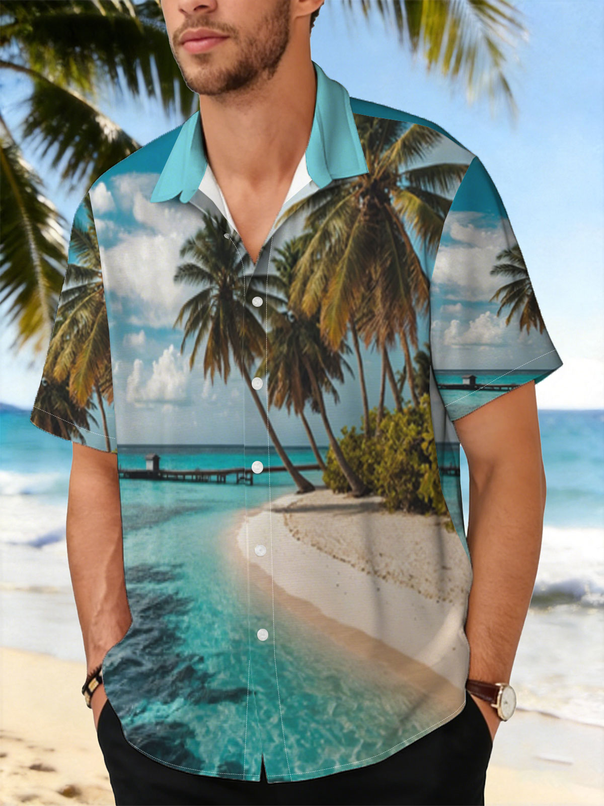 Tropical Beach with Palm Trees and Crystal Clear Water -  Shirt