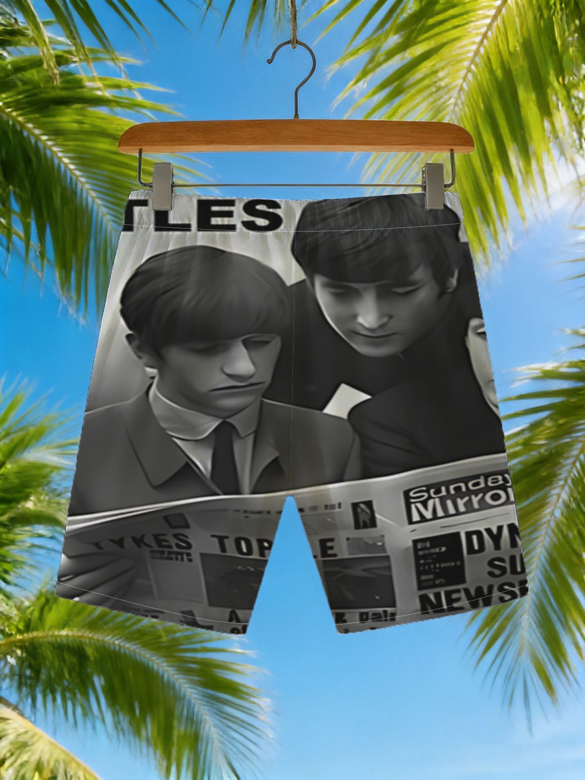 The Beatles Reading Sunday Mirror Newspaper -  Beach shorts