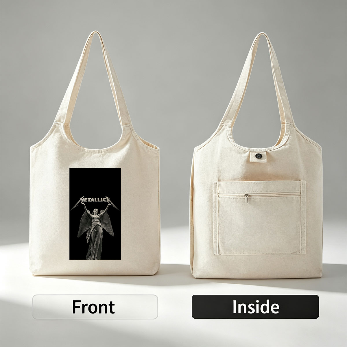 Metallica Angel Statue Black and White Artwork - Canvas shoulder bags/