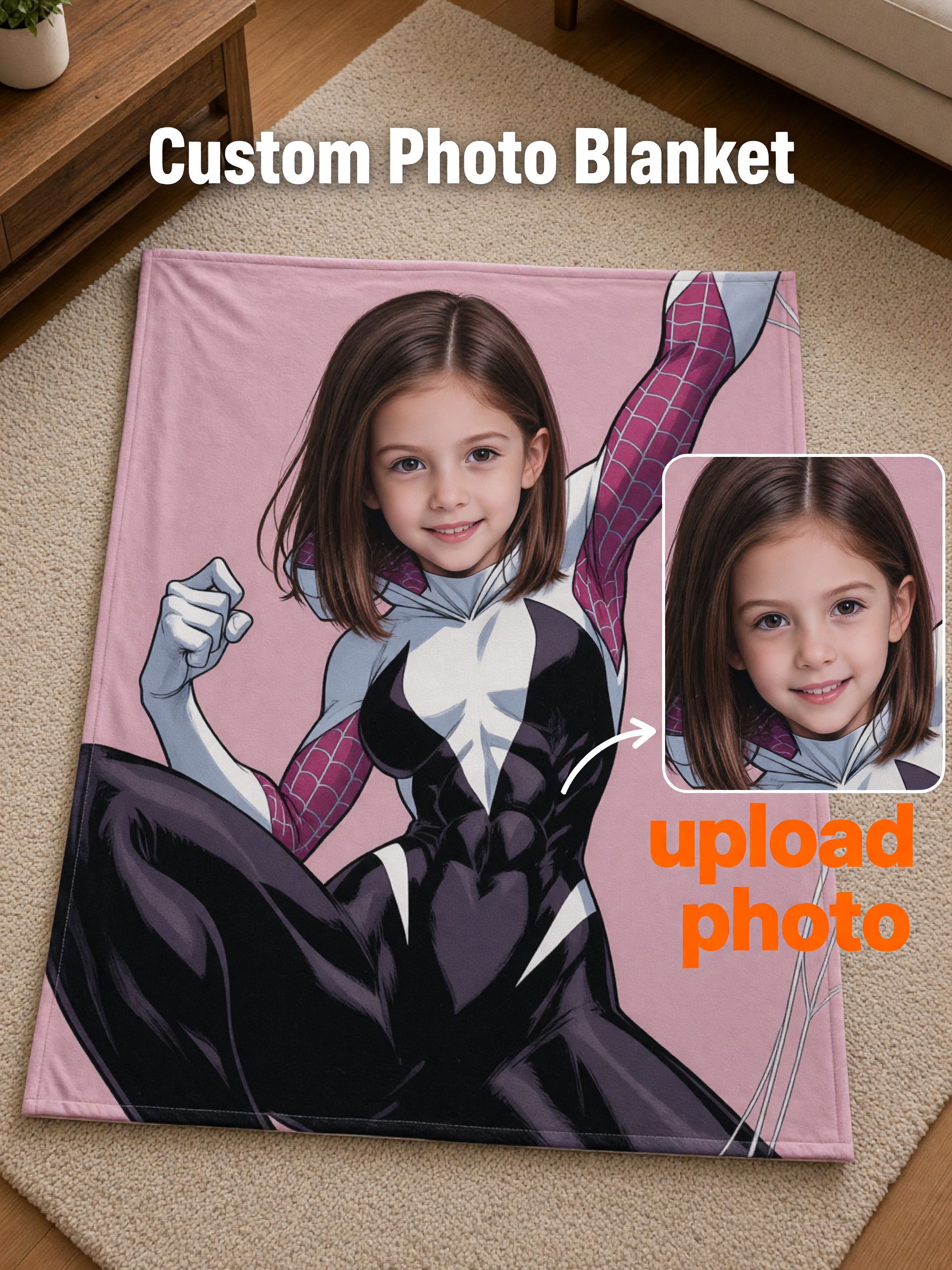 Custom Face Photo Blanket Personalized Superhero Flannel Fleece Throw Soft Anti-Pilling Cover Ideal Personalized Gift