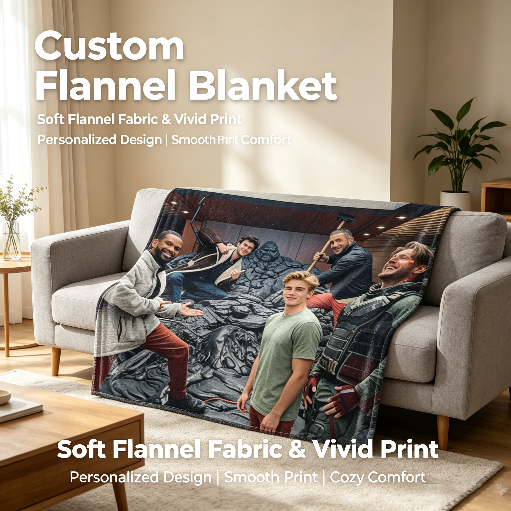 Custom Face Blanket Marvel Avengers Movie Characters Flannel Blanket Cozy Living Room Gift for Fans and Collectors