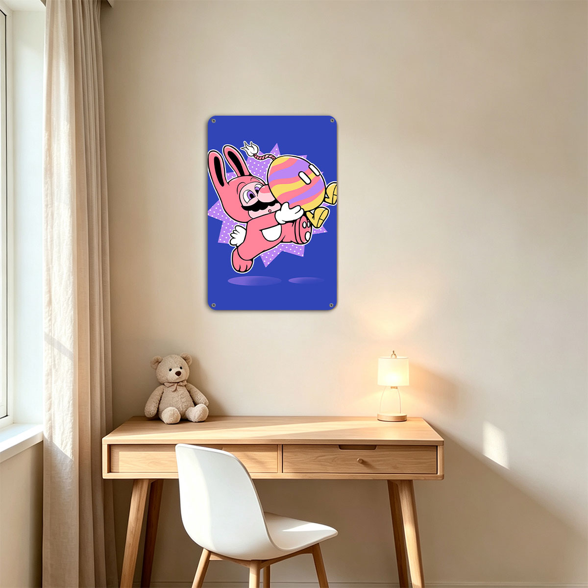Mario in Bunny Suit Hugs Rainbow Koopa Shell - painting