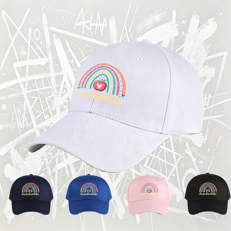 Unisex Classic Baseball Cap with Rainbow Apple and #teacherlife Print - Perfect for Teachers, School Events, and Everyday Wear - Ideal Gift for Educators and Teaching Professionals