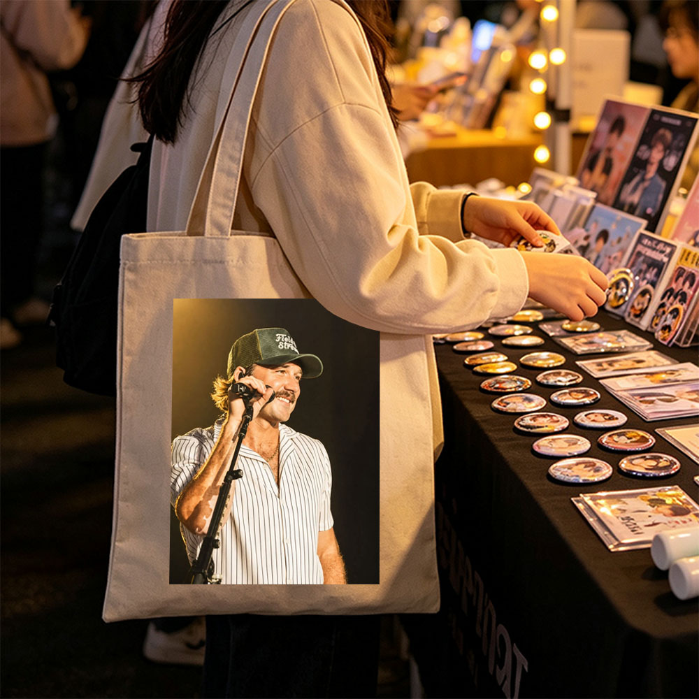 Luke Bryan Performing on Stage with Microphone and Hat - Canvas tote bags