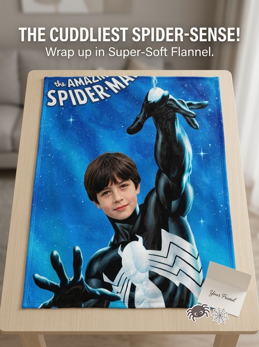 Custom Face Photo Superhero Flannel Blanket Soft Anti Pilling Throw Personalized Comic Gift for Kids Bed and Sofa