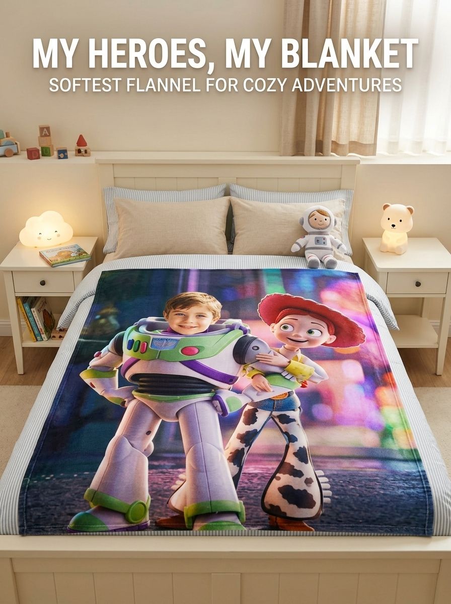 Personalized Photo Face Flannel Blanket Ultra Soft Cozy Warm Throw Custom Character Keepsake Gift for Kids Family