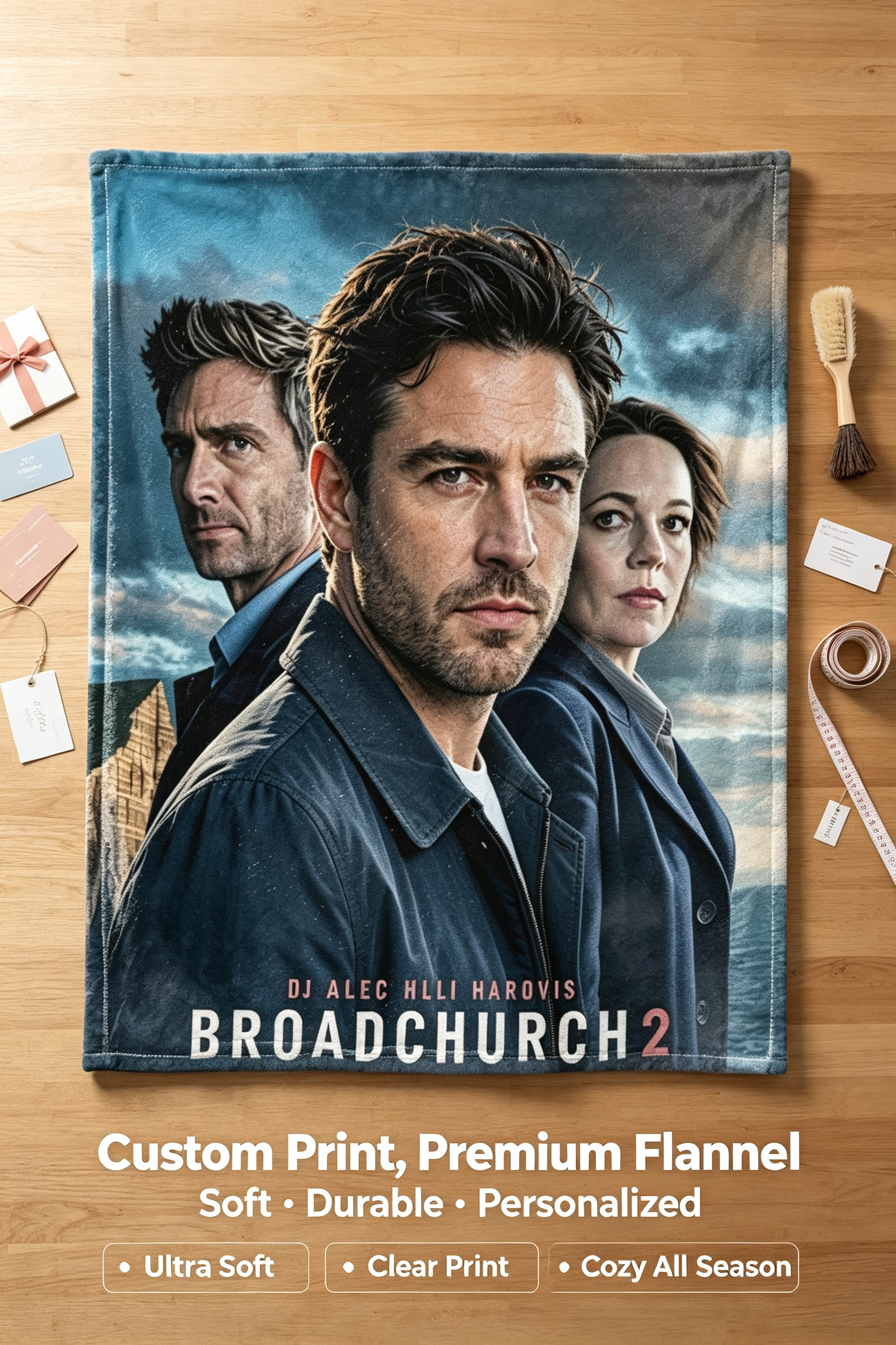 Custom Face Blanket Broadchurch 2 Flannel Blanket for Cozy Nights at Home or Office – Perfect Gift for Fans of DI Alec Hardy and Ellie Miller TV Series Drama Lovers