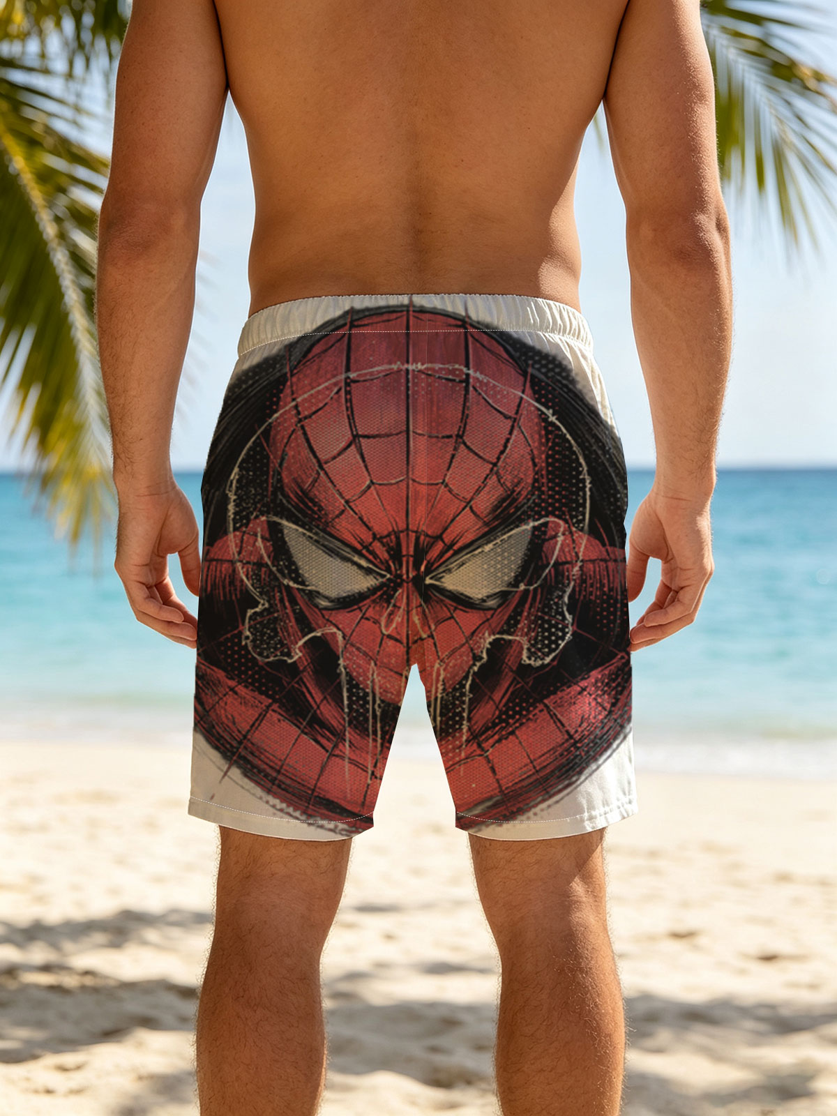 Spider-Man: Iconic Hero in Red and Black Mask Design -  Beach shorts