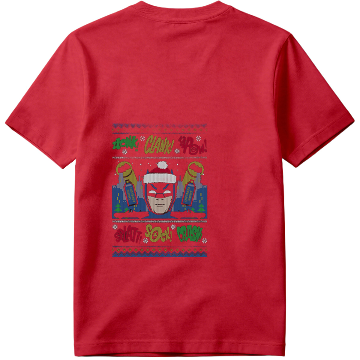 Batman Christmas Sweater with Comic Sound Effects - Tee