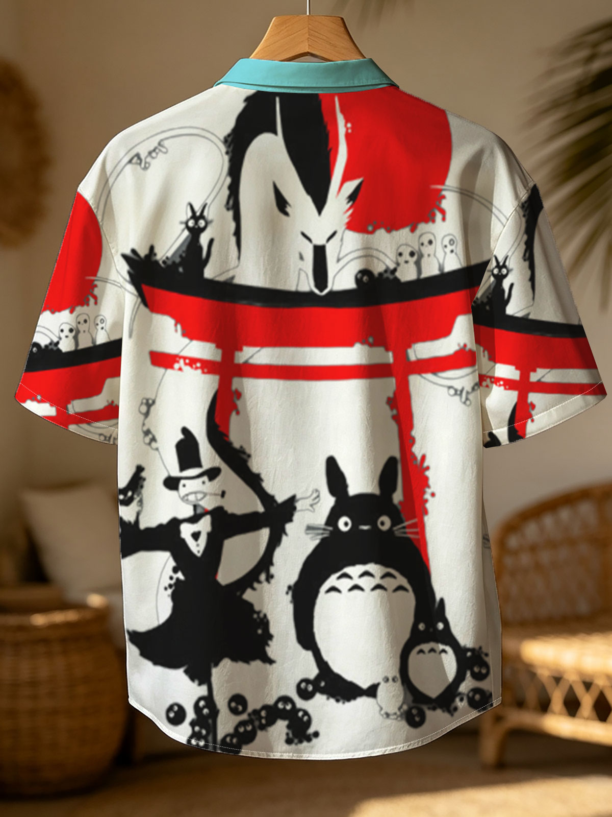 Totoro, No-Face, and Spirited Away Characters in a Japanese Shrine Scene -  Shirt