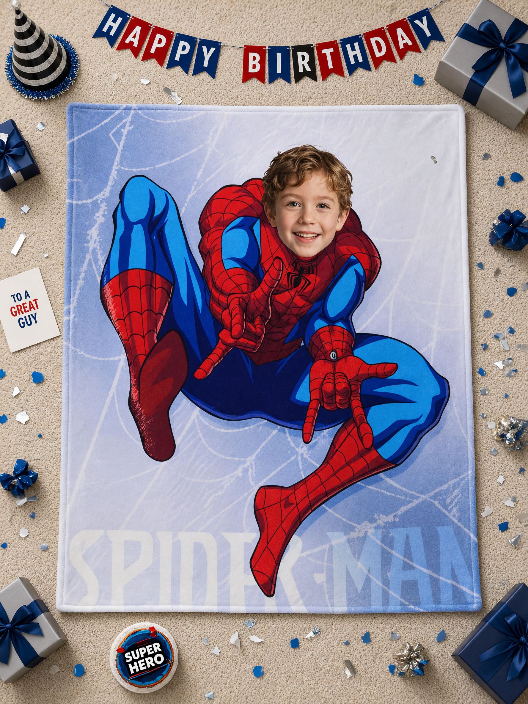 Custom Superhero Face Photo Blanket, Ultra-Soft Flannel Fleece Throw, Personalized Keepsake Gift for Kids and Family