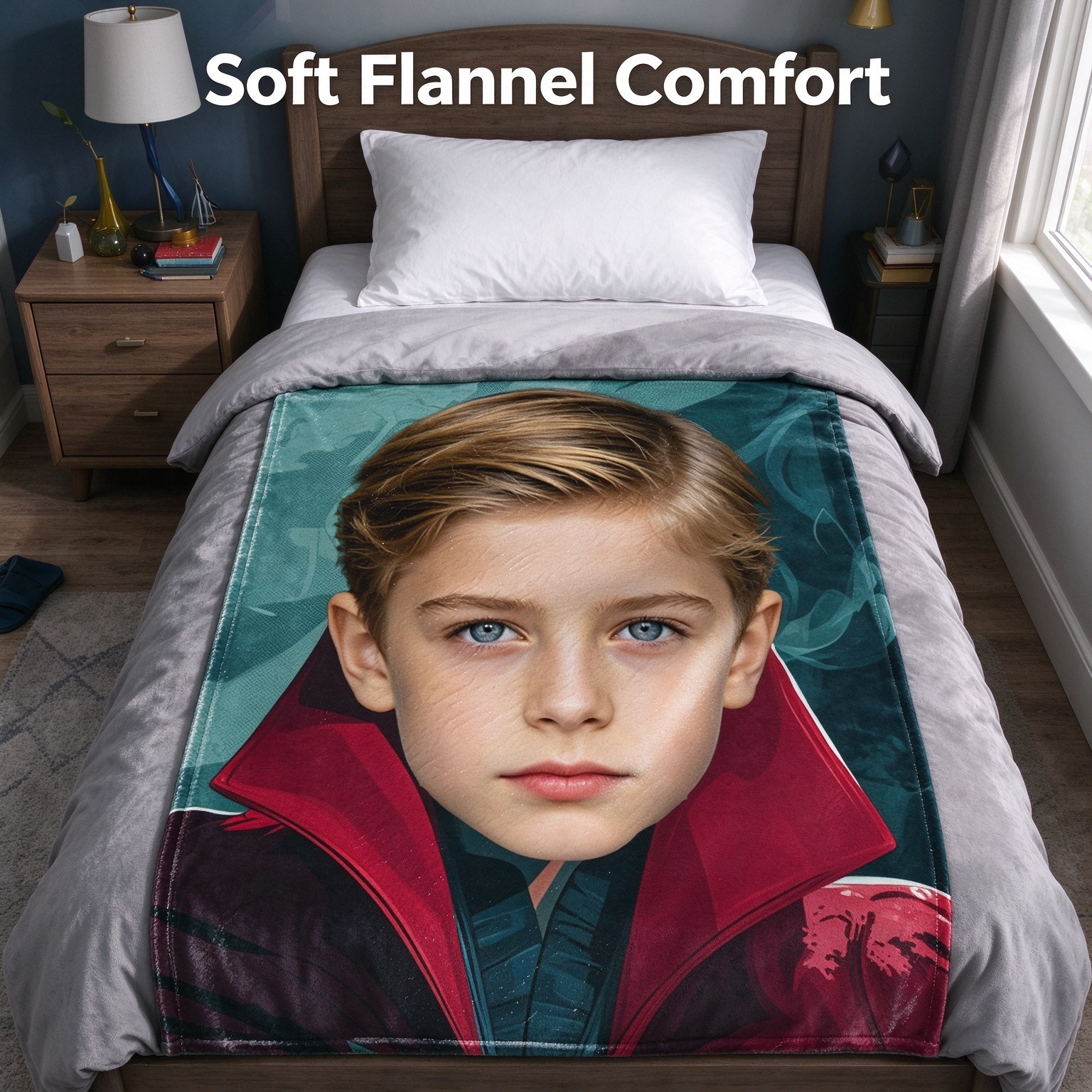Custom Photo Face Blanket Ultra Soft Velvet Flannel Fleece Throw Personalized Portrait Keepsake Gift for Bed and Couch