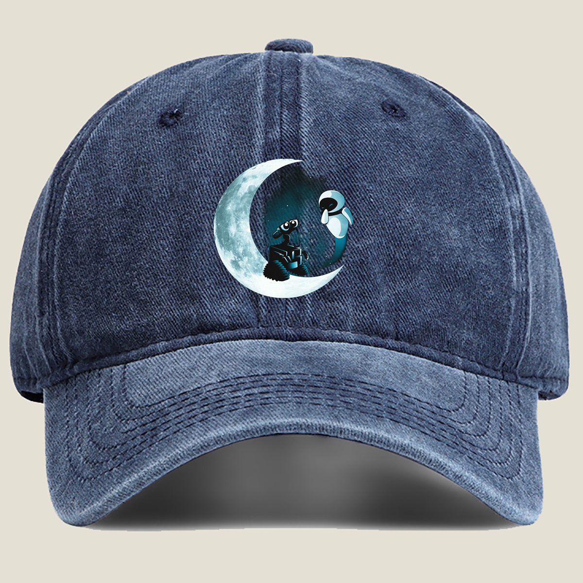 WALL-E and EVE on the Moon - Washed Denim - Baseball Cap