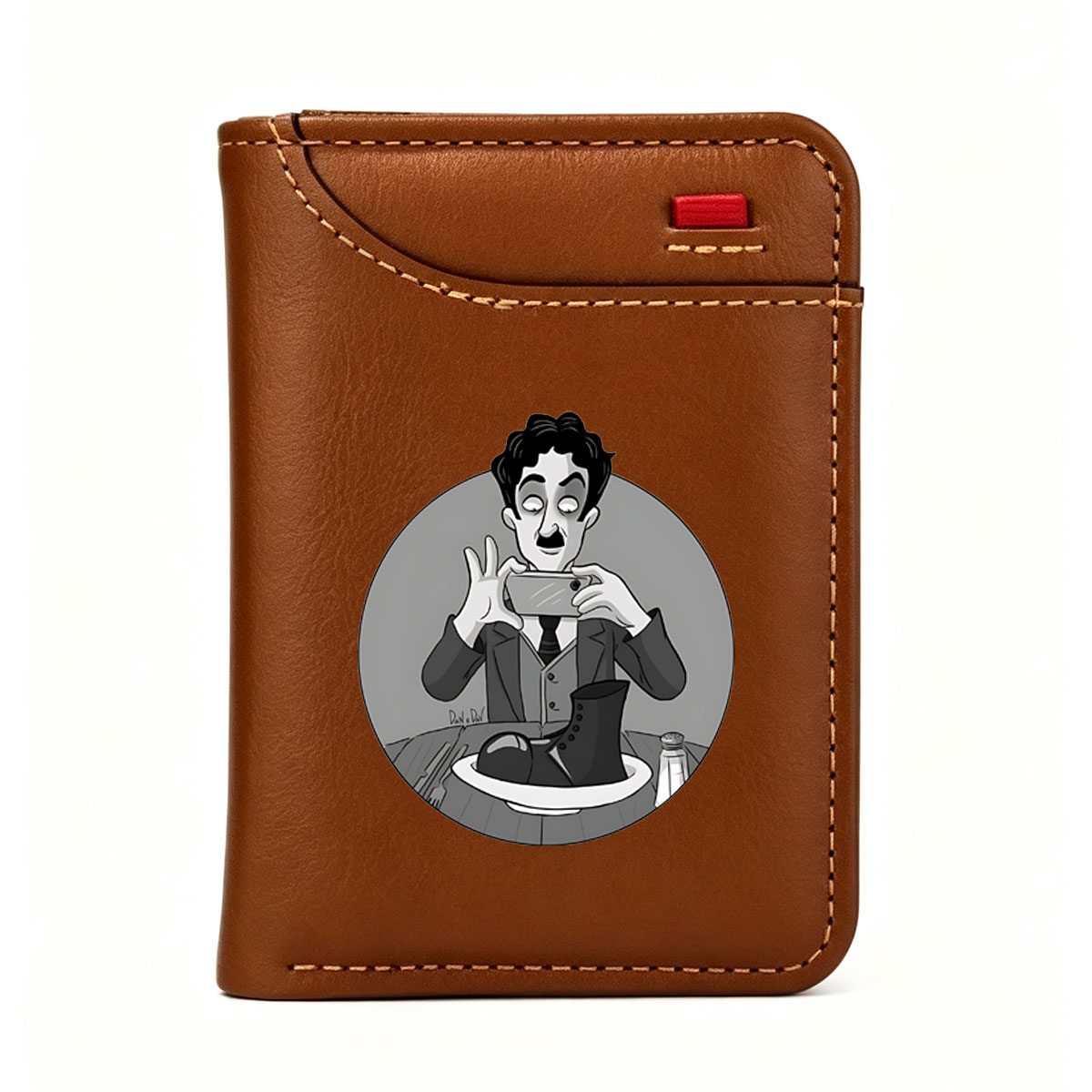 Man in Suit Takes Photo of Boot on Plate - Vertical Style Wallet