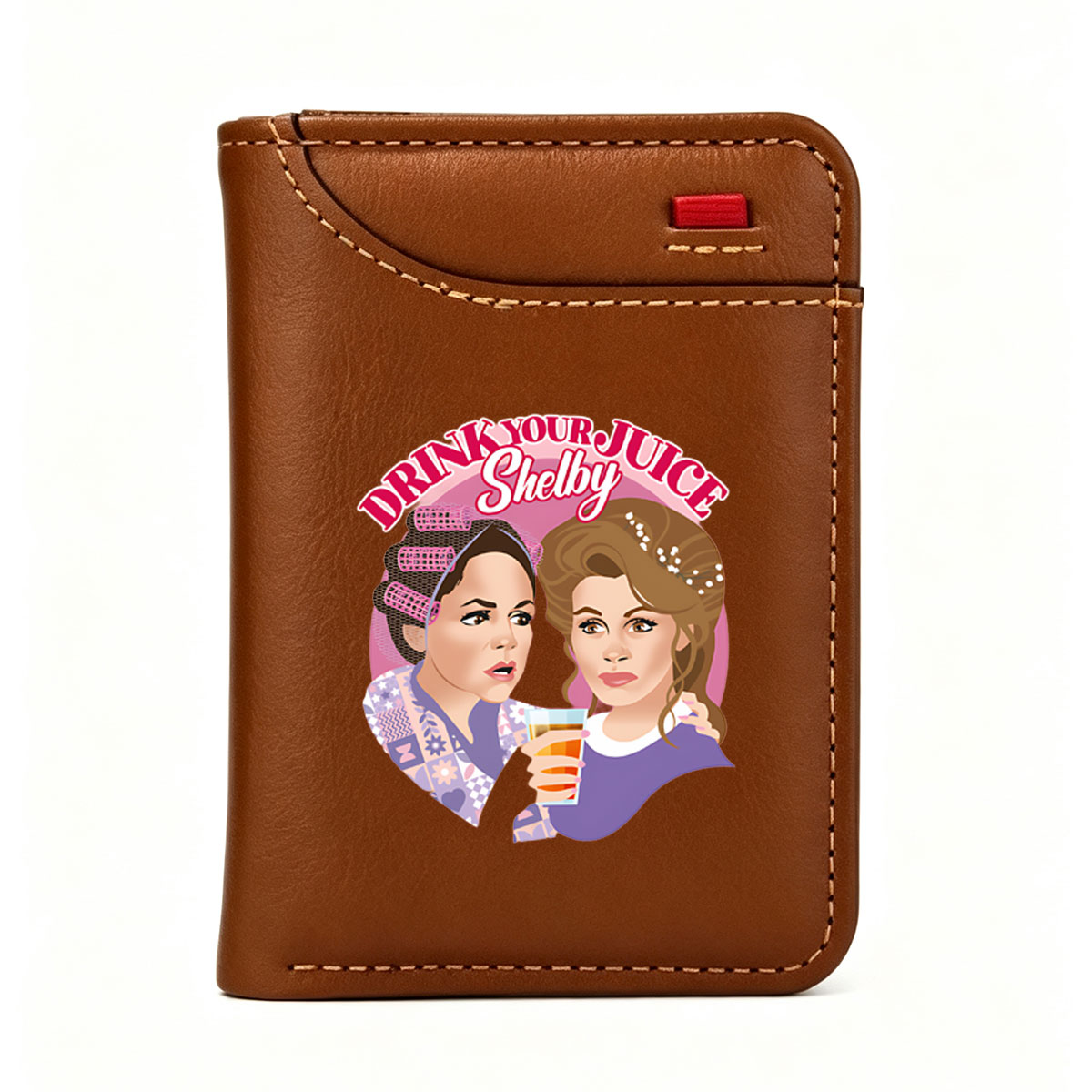 Drink Your Juice Shelby: Two Women with Hair Rolls and a Glass of Juice - Vertical Style Wallet