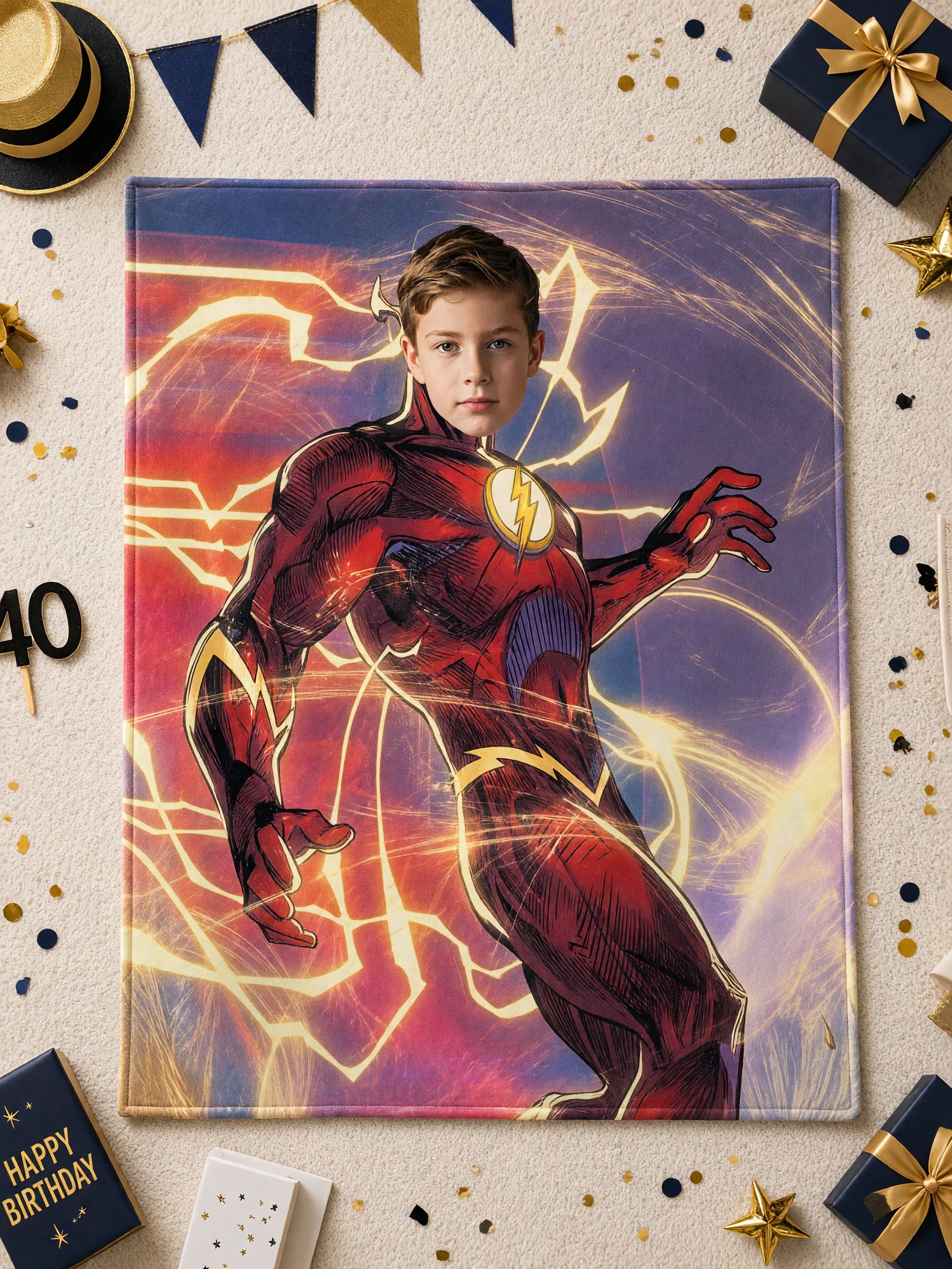 Custom Face Superhero Flannel Blanket Personalized Photo Portrait Cozy Throw Ideal Birthday Gift for Kids and Boys