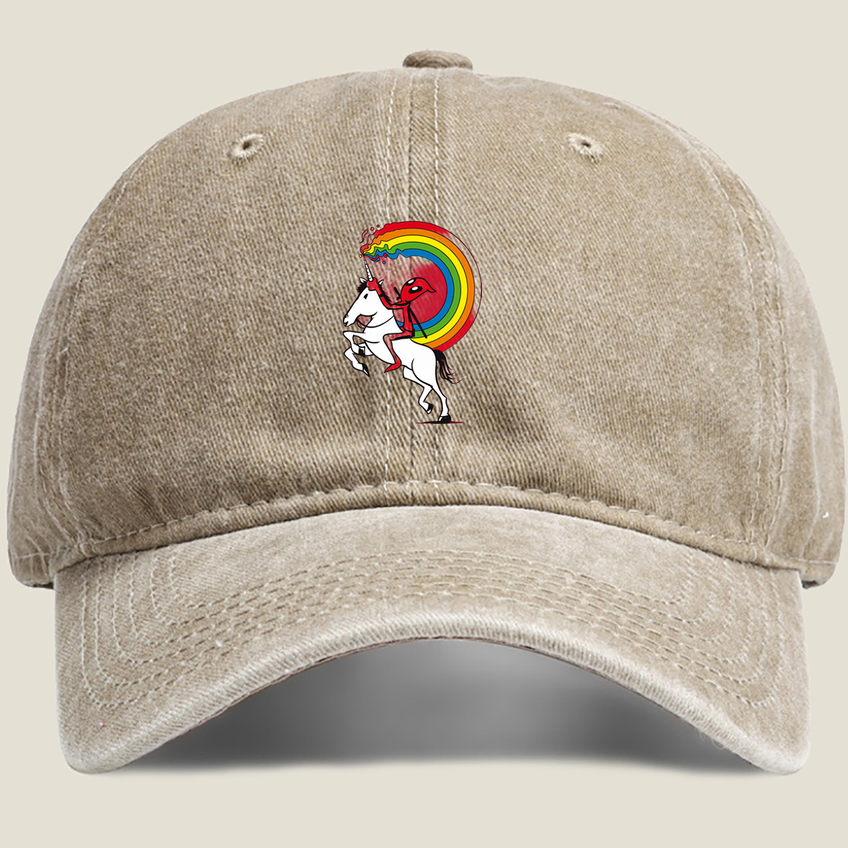 Unicorn Rider with Rainbow Trail - Washed Denim - Baseball Cap