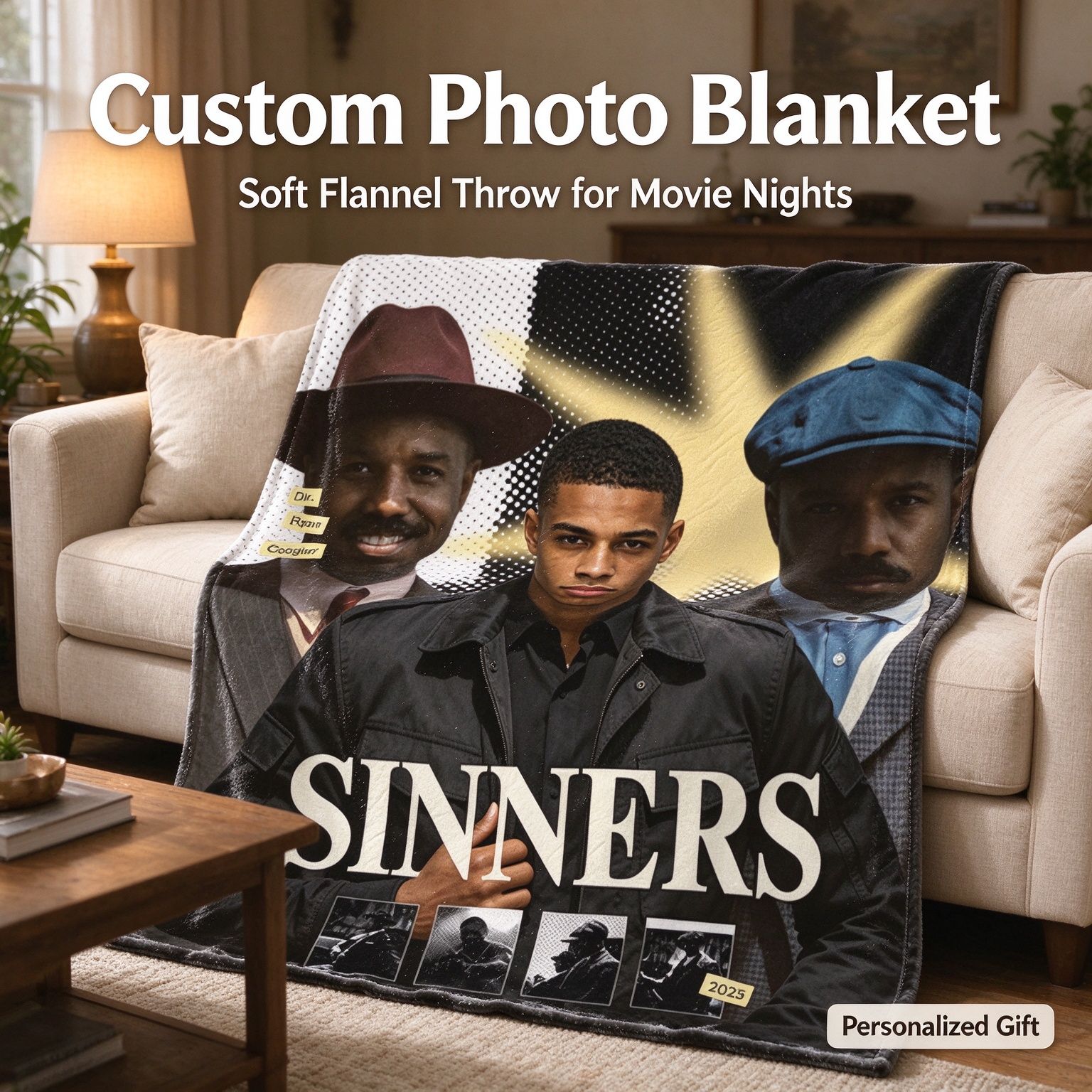 Custom Photo Flannel Blanket Personalized Headshot Portrait Throw Lightweight Anti-Pilling Fleece Bed Couch Movie Fan