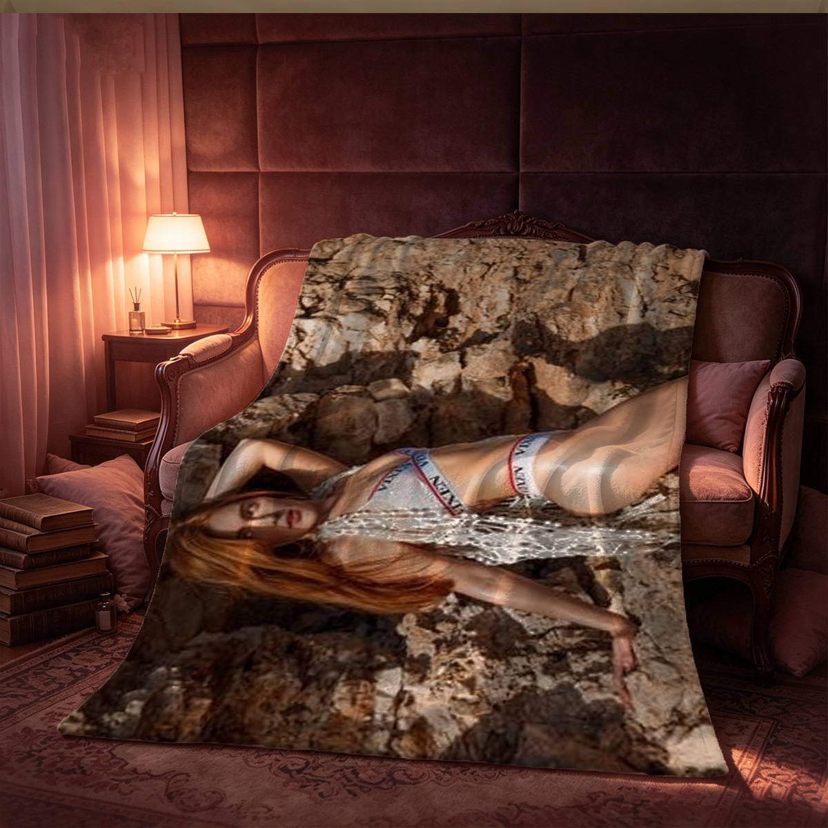 Nude Woman in Sheer Black Thong Lifting Silk Shirt from Behind, FEMJOY - Blanket