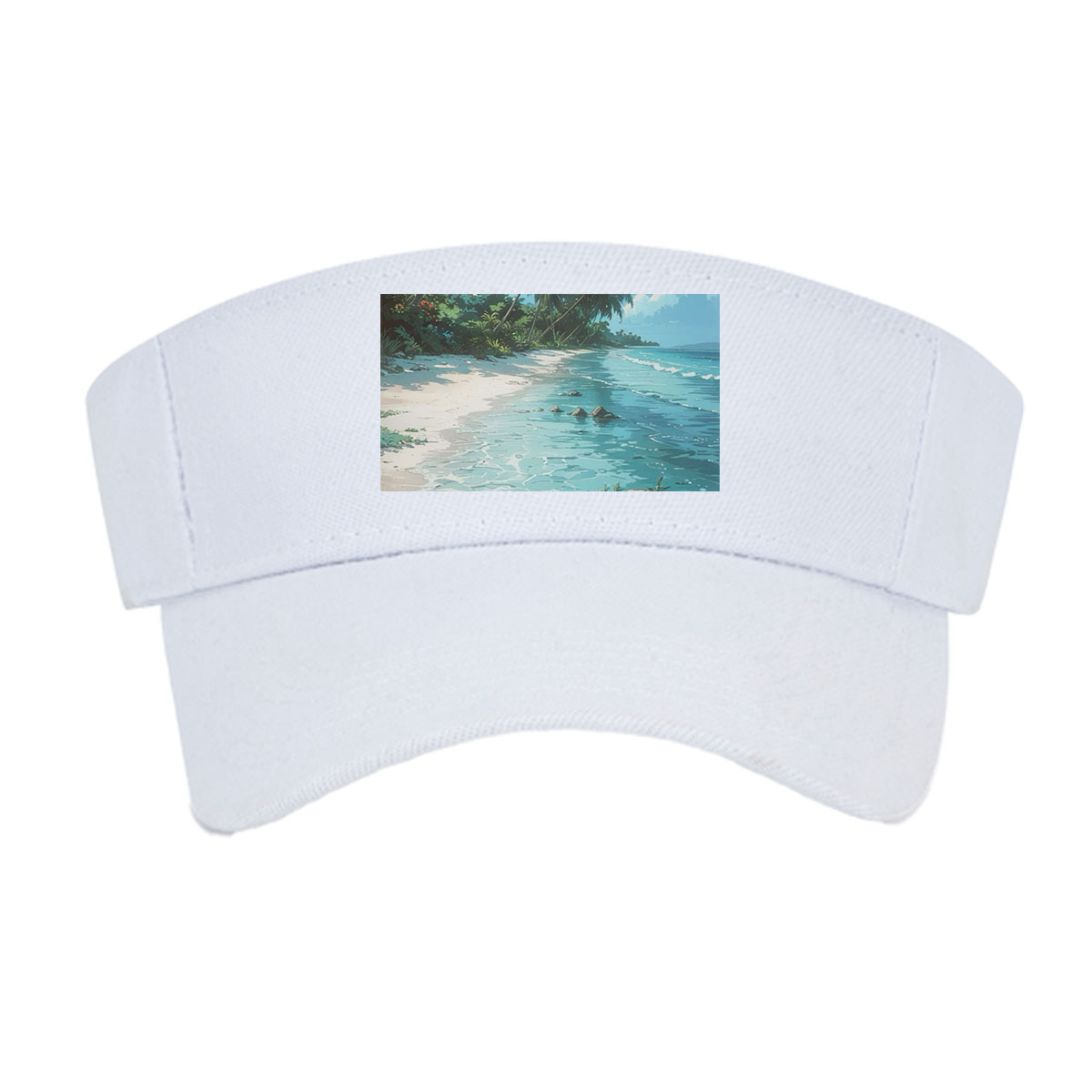 Serene Tropical Beach with Palm Trees and Crystal Clear Water -  Visor cap
