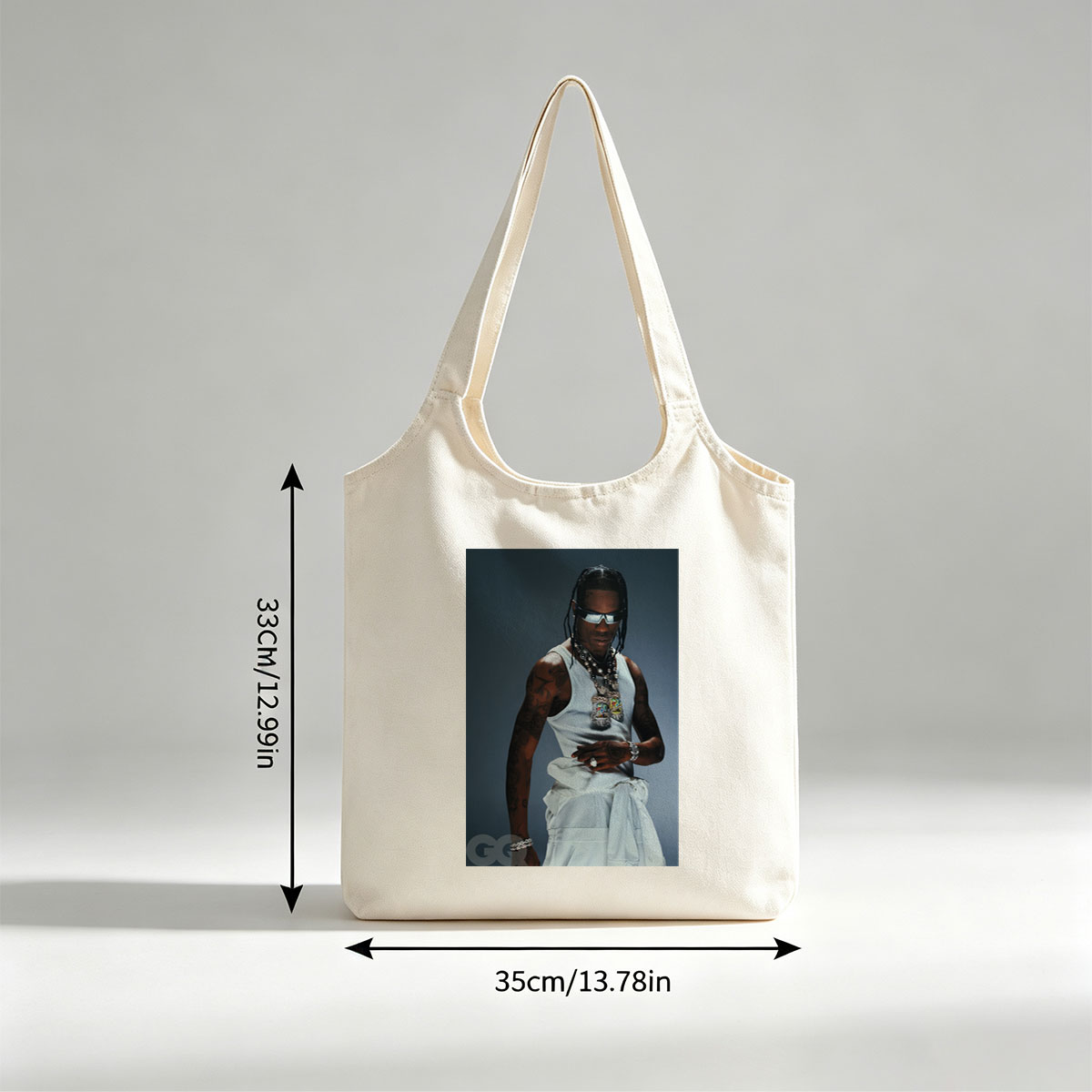 Travis Scott in a Fashion Editorial Pose Wearing a White Tank Top and Statement Jewelry for GQ - Canvas shoulder bags/