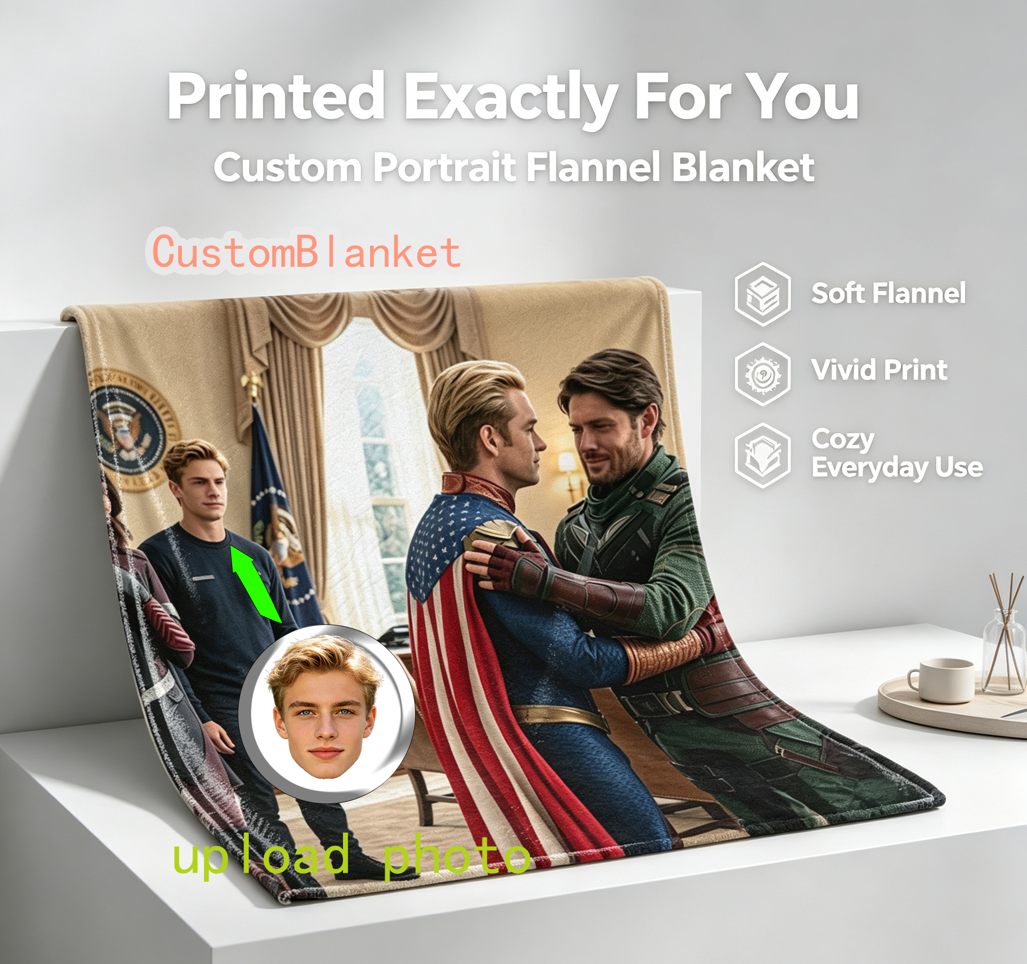 Custom Face Blanket Captain America and Winter Soldier Flannel Blanket for Couch or Bed Gift Idea for Fans