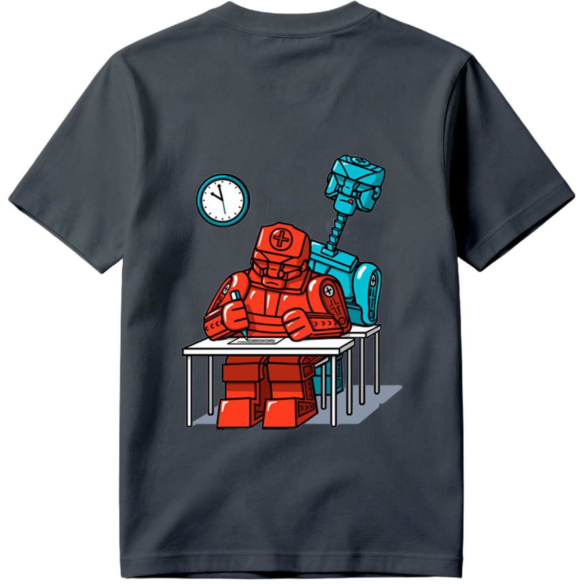 Red Robot Medic Studying at Desk - Tee