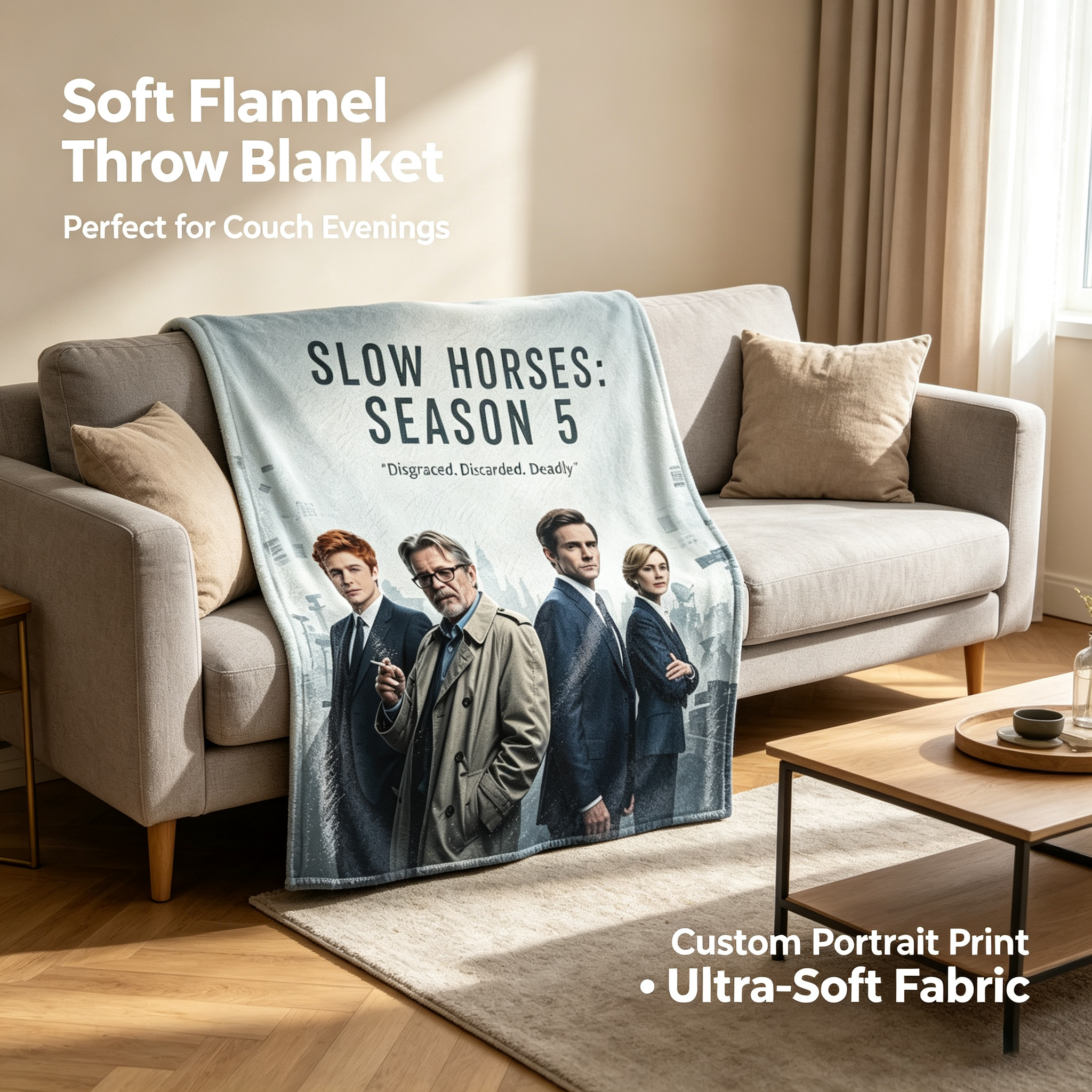 Custom Face Blanket Slow Horses Season 5 Flannel Blanket for Fans and Gift Ideas