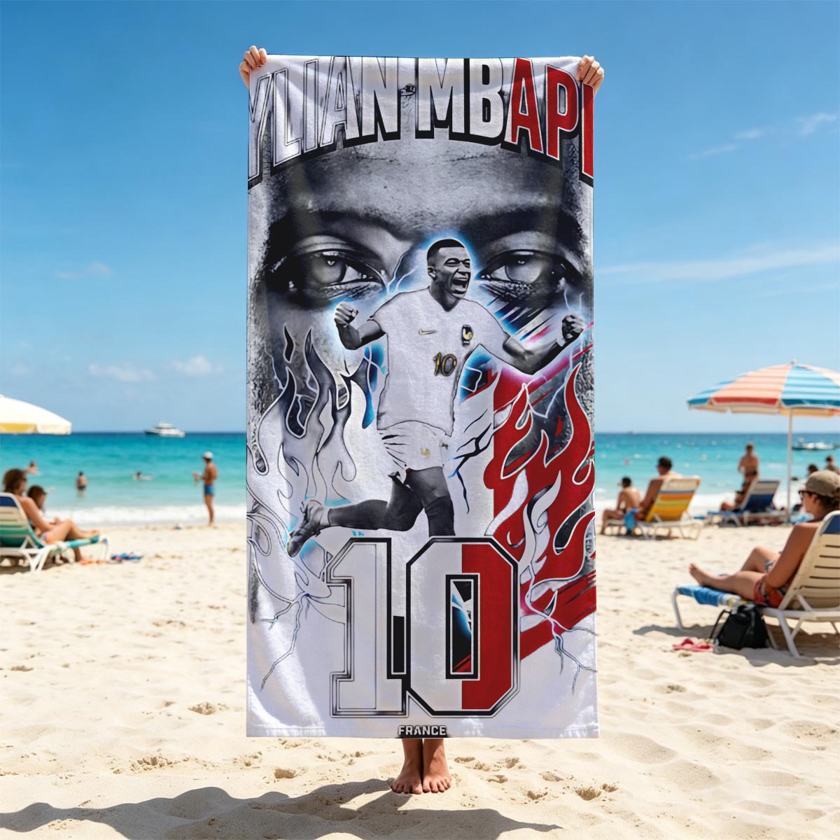 Kylian Mbappé France 2026 World Cup Jersey Design - Beach towels
