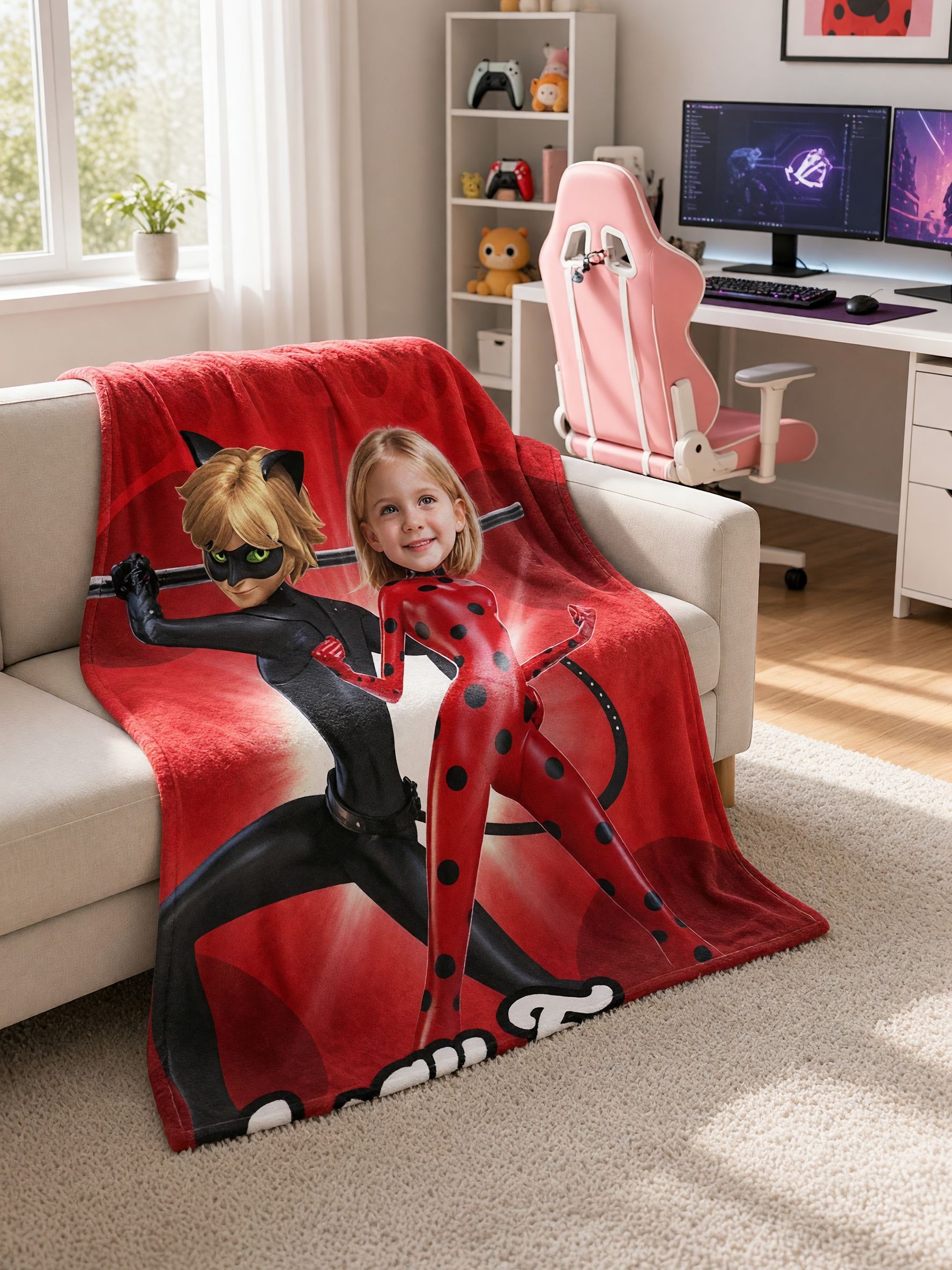 Custom Face Superhero Flannel Blanket Personalized Photo Throw Cozy Fleece Cover Ideal Personalized Gift