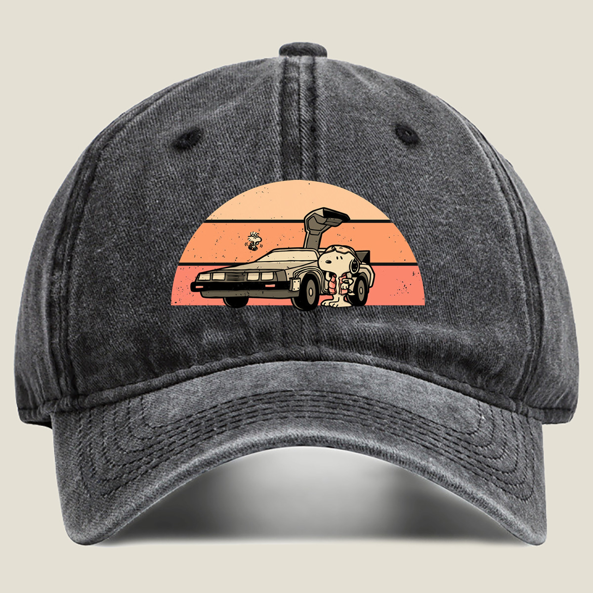 Snoopy and Woodstock in a DeLorean - Washed Denim - Baseball Cap