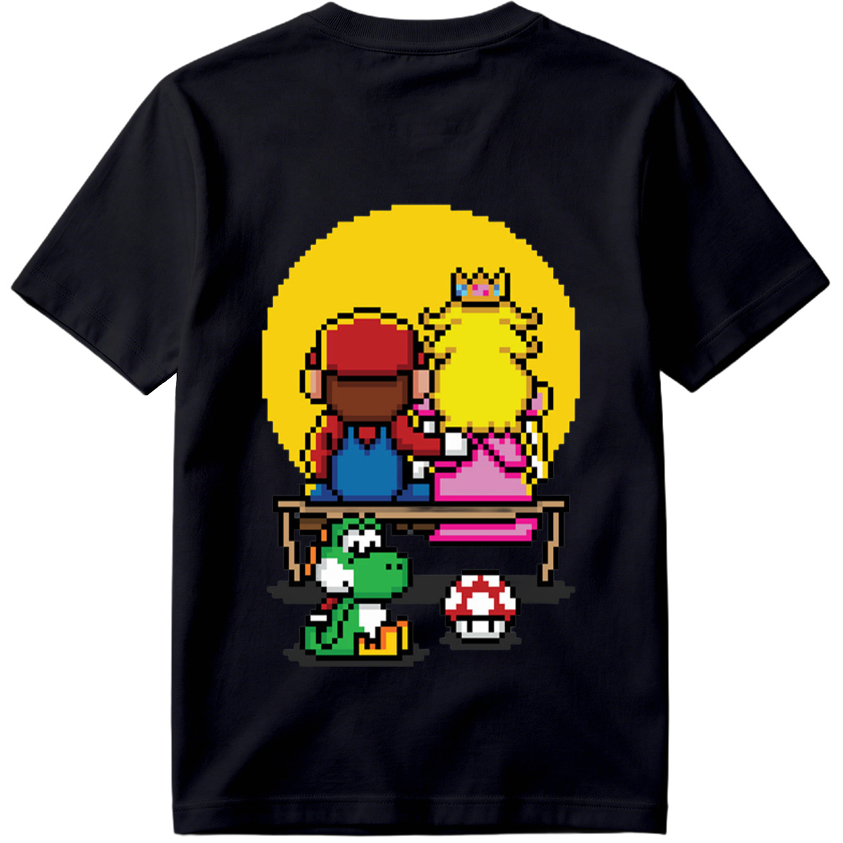 Mario and Peach Pixel Art with Yoshi and Mushroom - Tee