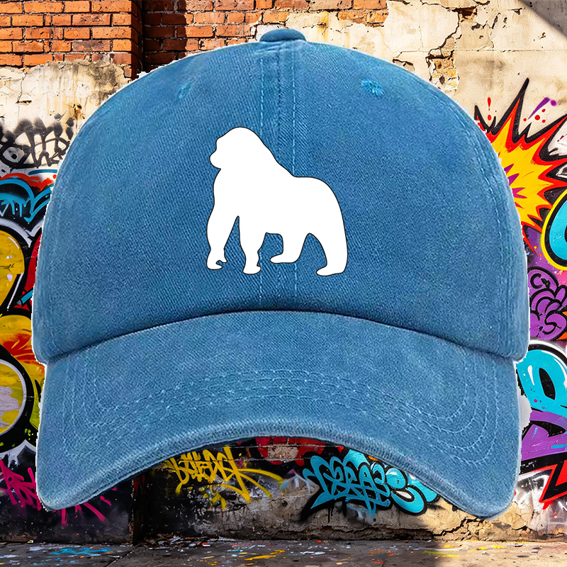 Men's Printed Washed Cap with Lion Silhouette Design - Casual Round Brim Summer Lightweight Hat for Outdoor Activities, Travel, and Daily Wear - Ideal for Men Who Love Animal Motifs and Streetwear Style