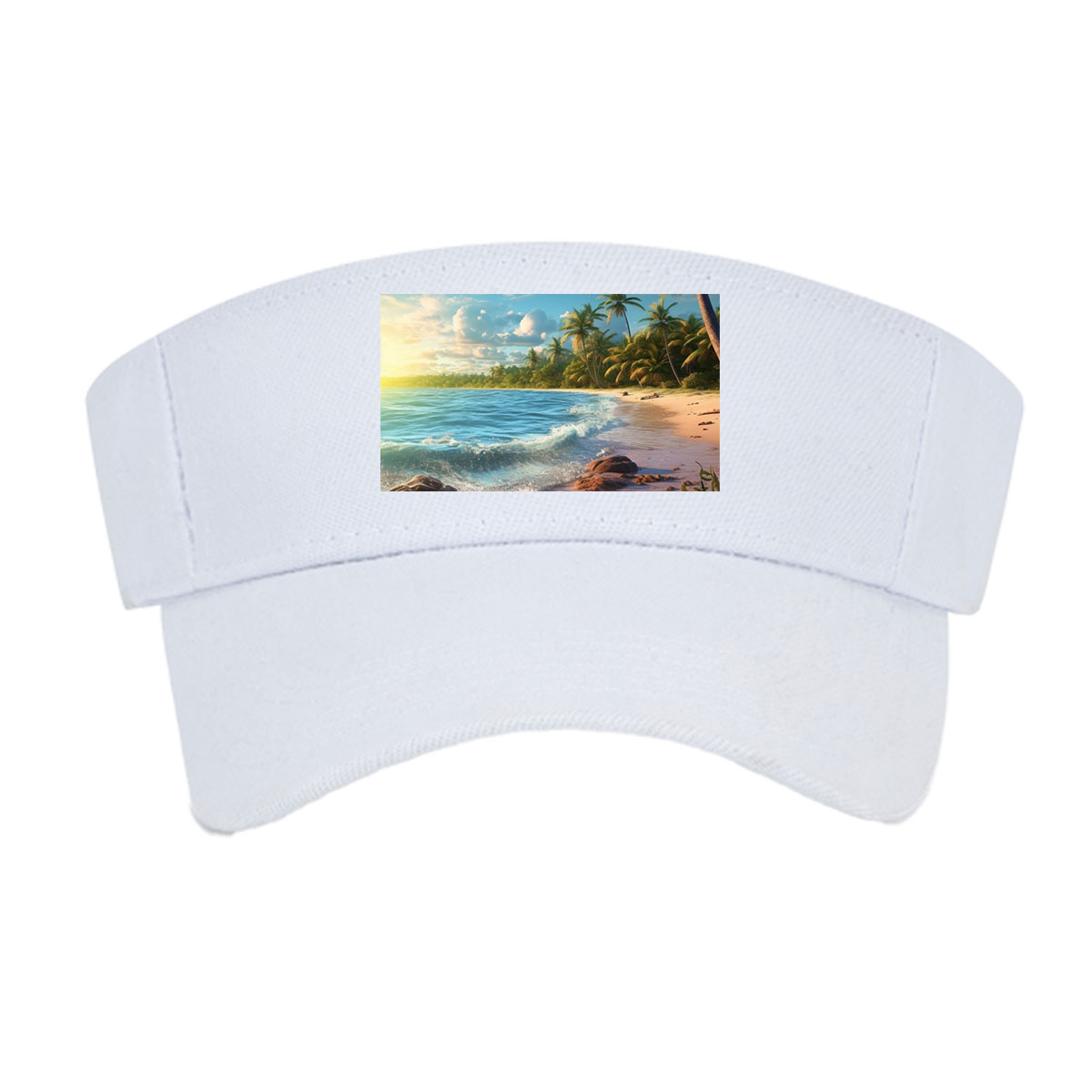 Tropical Beach at Sunset with Palm Trees and Gentle Waves -  Visor cap