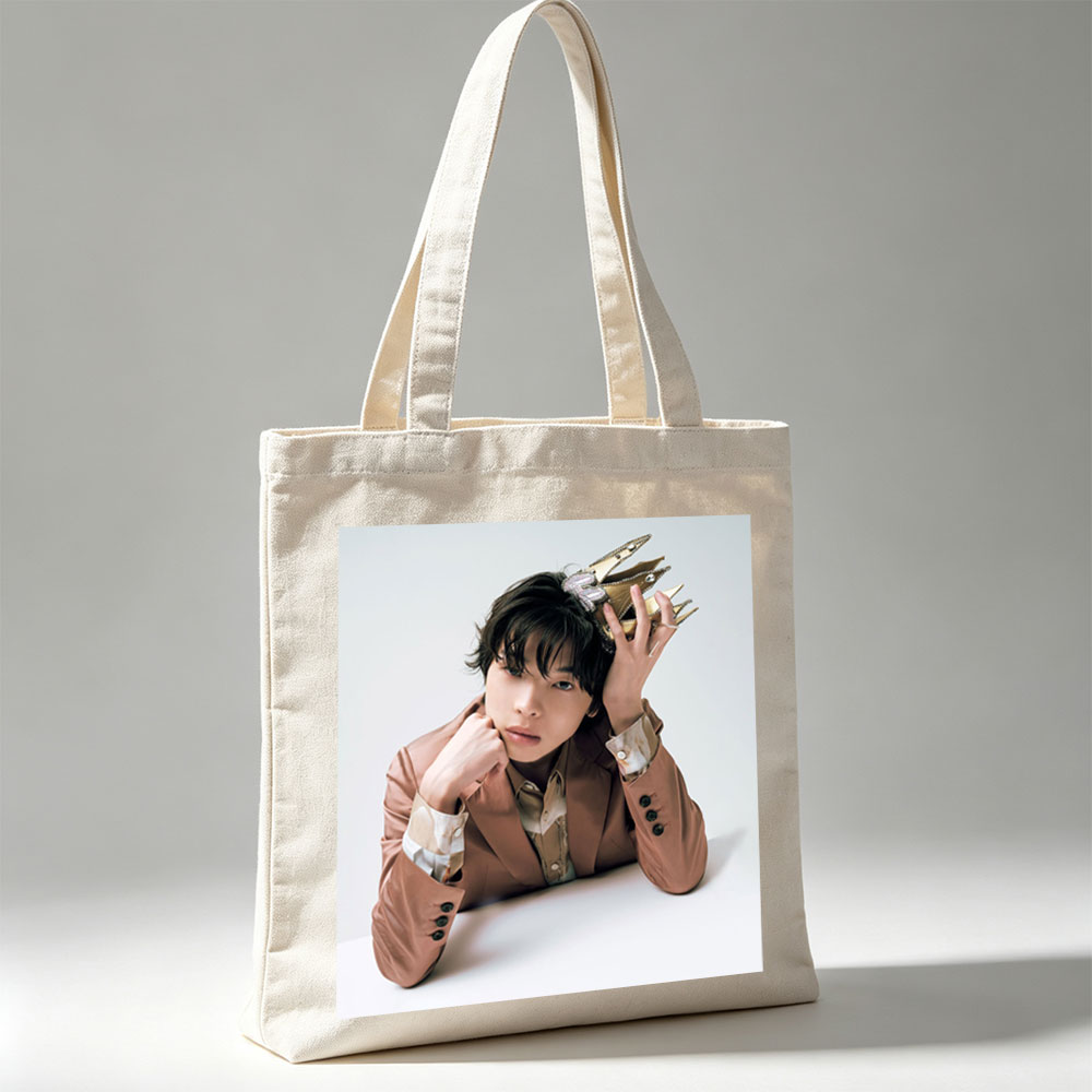 Kento Yamazaki in a Stylish Pose Wearing a Gold Crown and Brown Blazer - Canvas tote bags