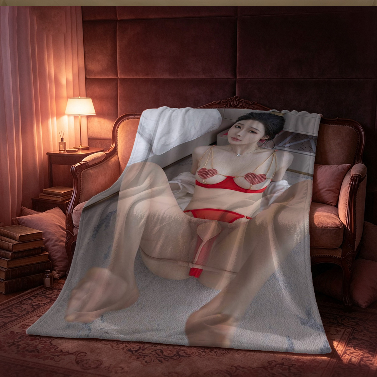 Nude Bunny Girl Covered in Cash - Blanket