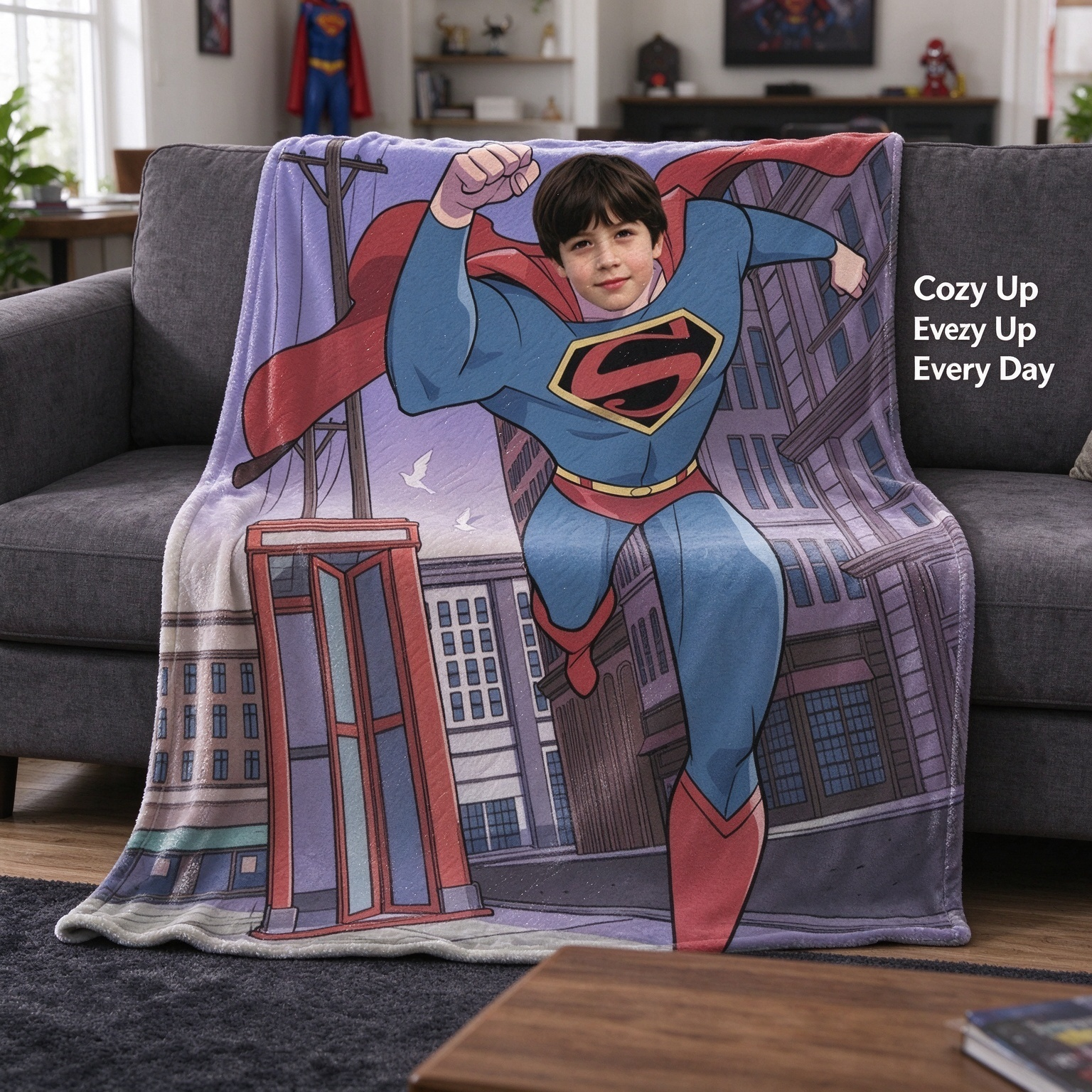 Custom Face Superhero Blanket Personalized Comic Book Flannel Fleece Throw for Kids Adults Cozy Keepsake Gift